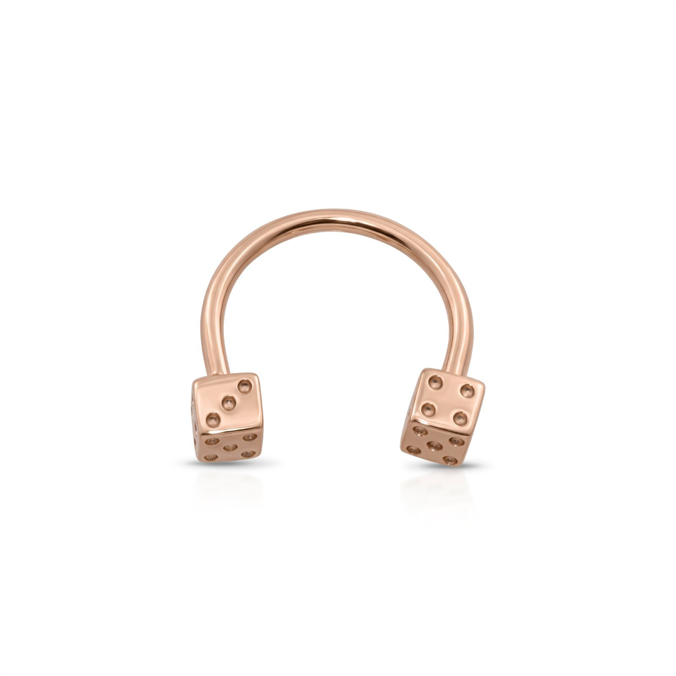 14 Ayar Altın Zar Uçlu Yarım Halka Piercing - Dianora Piercing Jewelry
