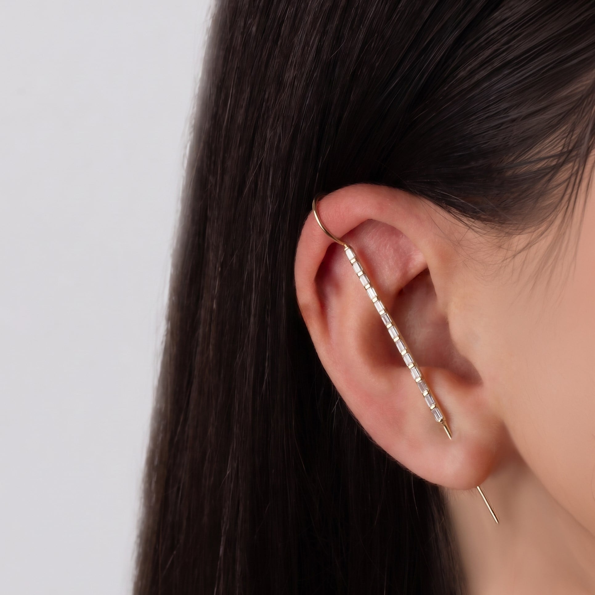 14 ayar Baget Taşlı Hook/Baston Küpe - Dianora Piercing Jewelry