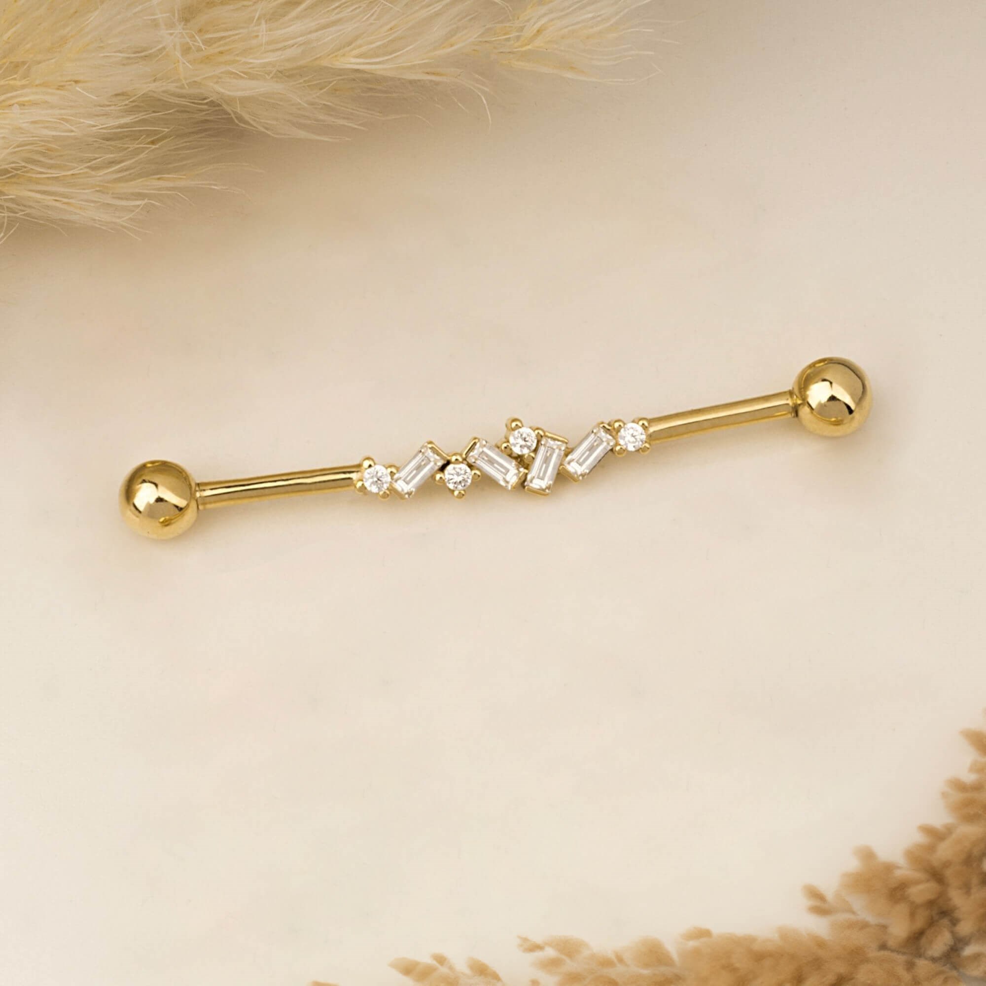 Baget Taşlı Altın Köprü Piercing - Dianora Piercing