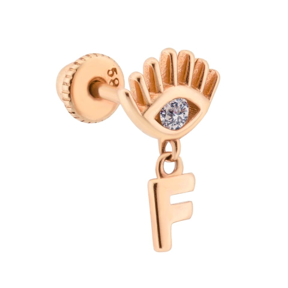 14 Ayar Altın F Harfi Sallantılı Göz Helix/Kıkırdak Piercing