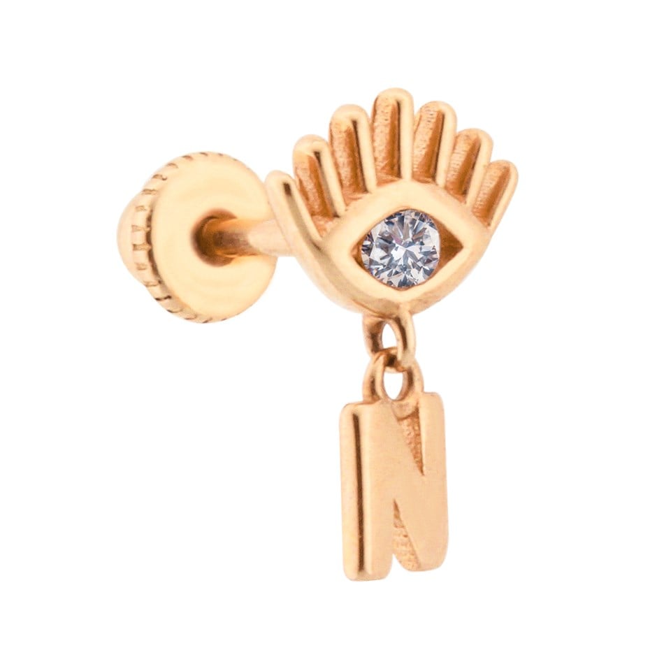 14 Ayar Altın N Harfi Sallantılı Göz Helix/Kıkırdak Piercing