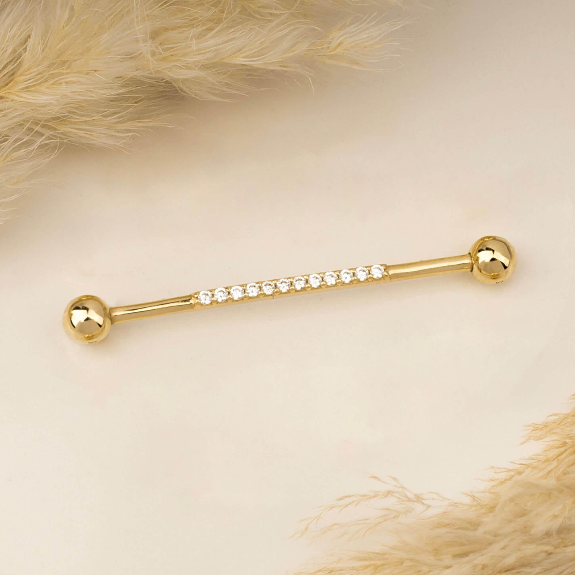 Taşlı Altın Köprü Piercing | Dianora Piercing