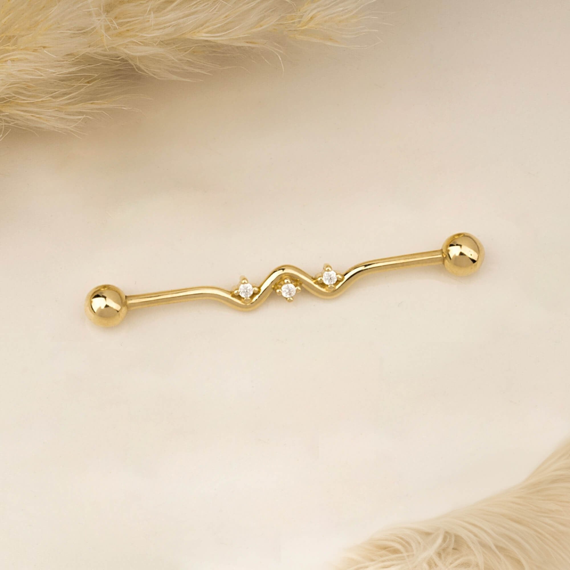 Taşlı Altın Köprü Piercing - Dianora Piercing