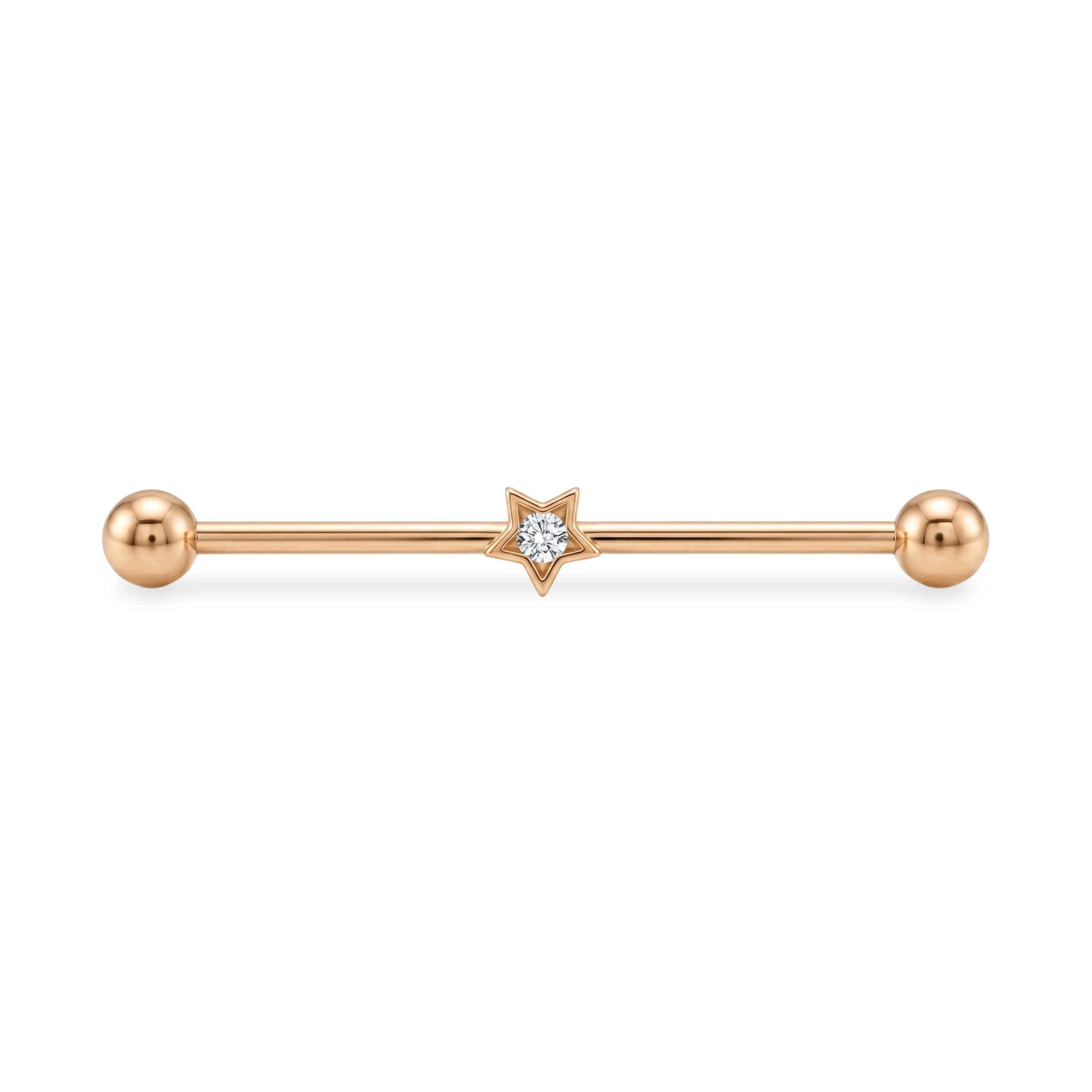 Taşlı Yıldız Motifli Altın Köprü Piercing - Dianora Piercing