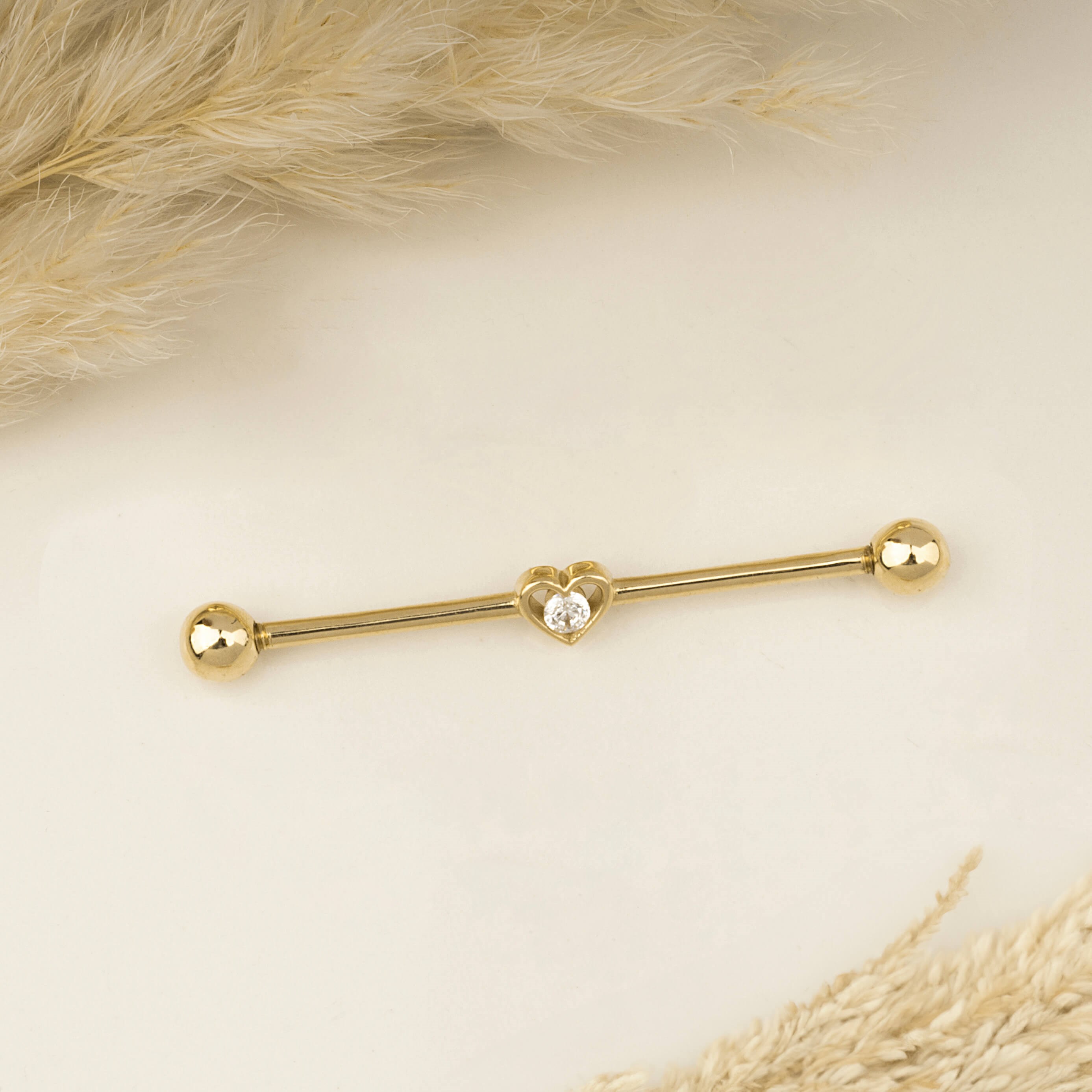 Tek Taşlı Kalp Motifli Altın Köprü Piercing - Dianora Piercing