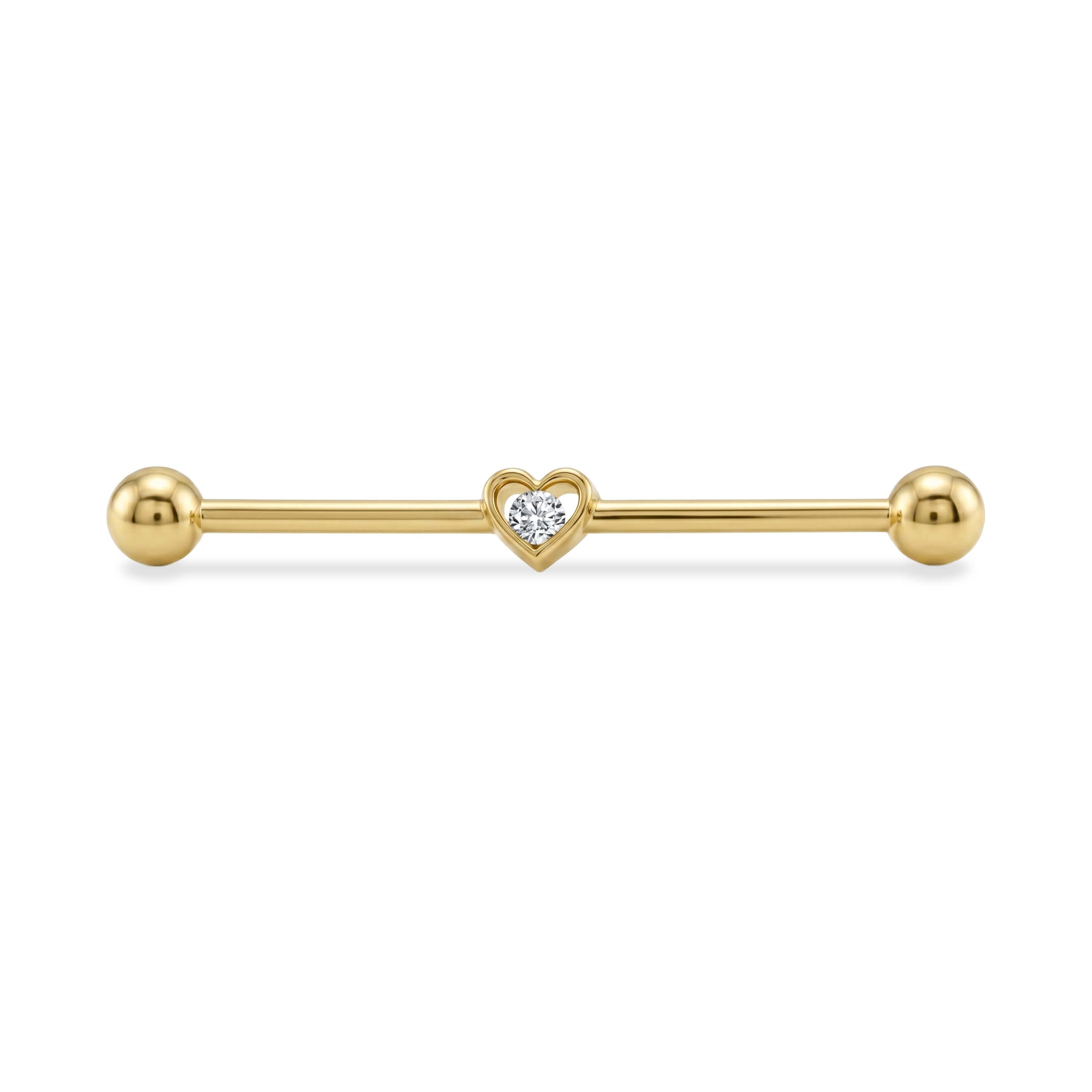 Tek Taşlı Kalp Motifli Altın Köprü Piercing - Dianora Piercing