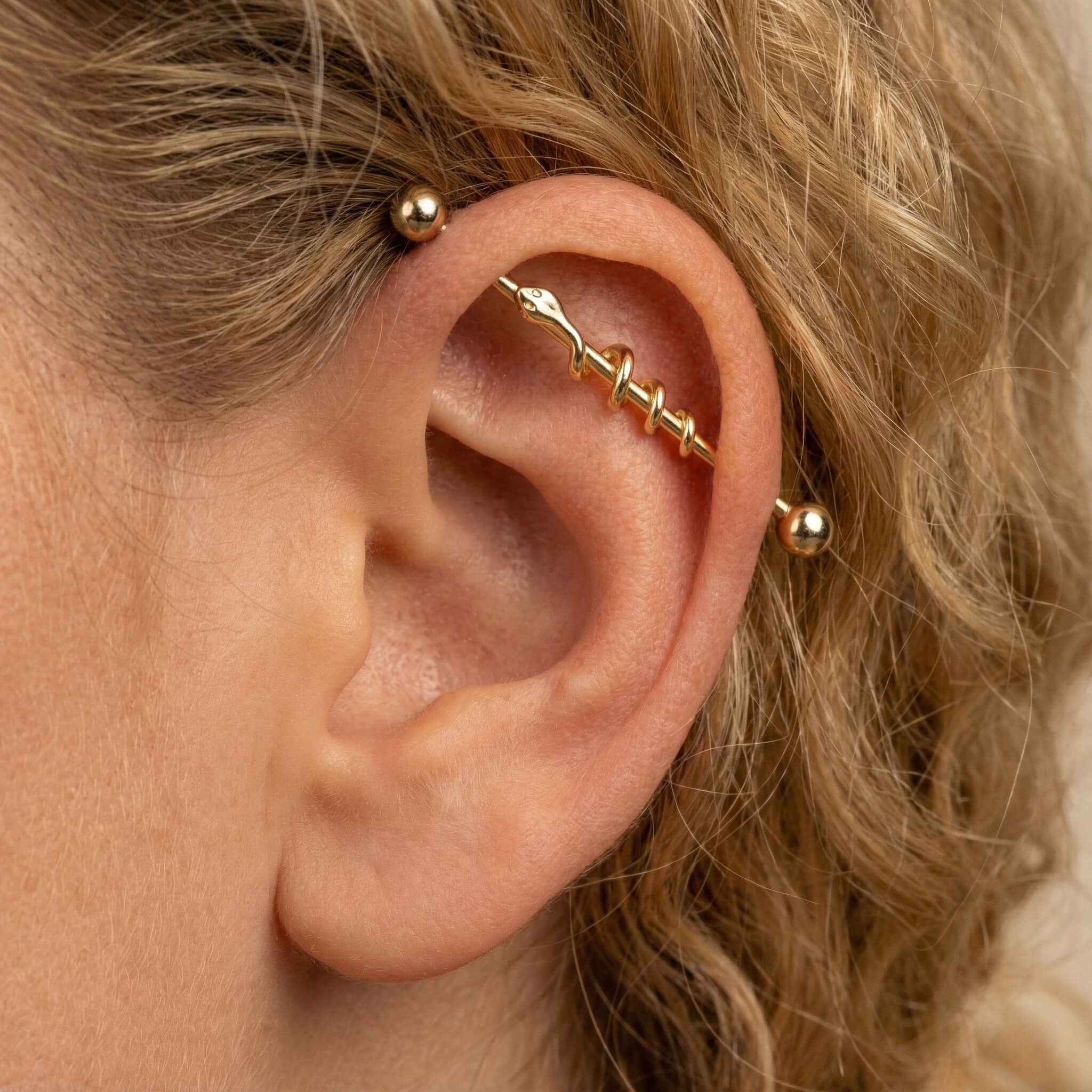 Yılan Motifli Altın Köprü Piercing - Dianora Piercing