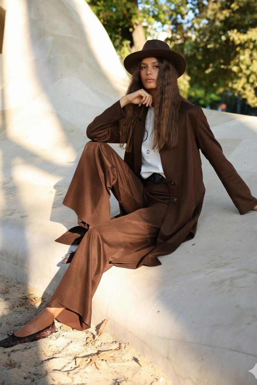 SÜET BELDEN KESİKLİ UZUN BLAZER CEKET