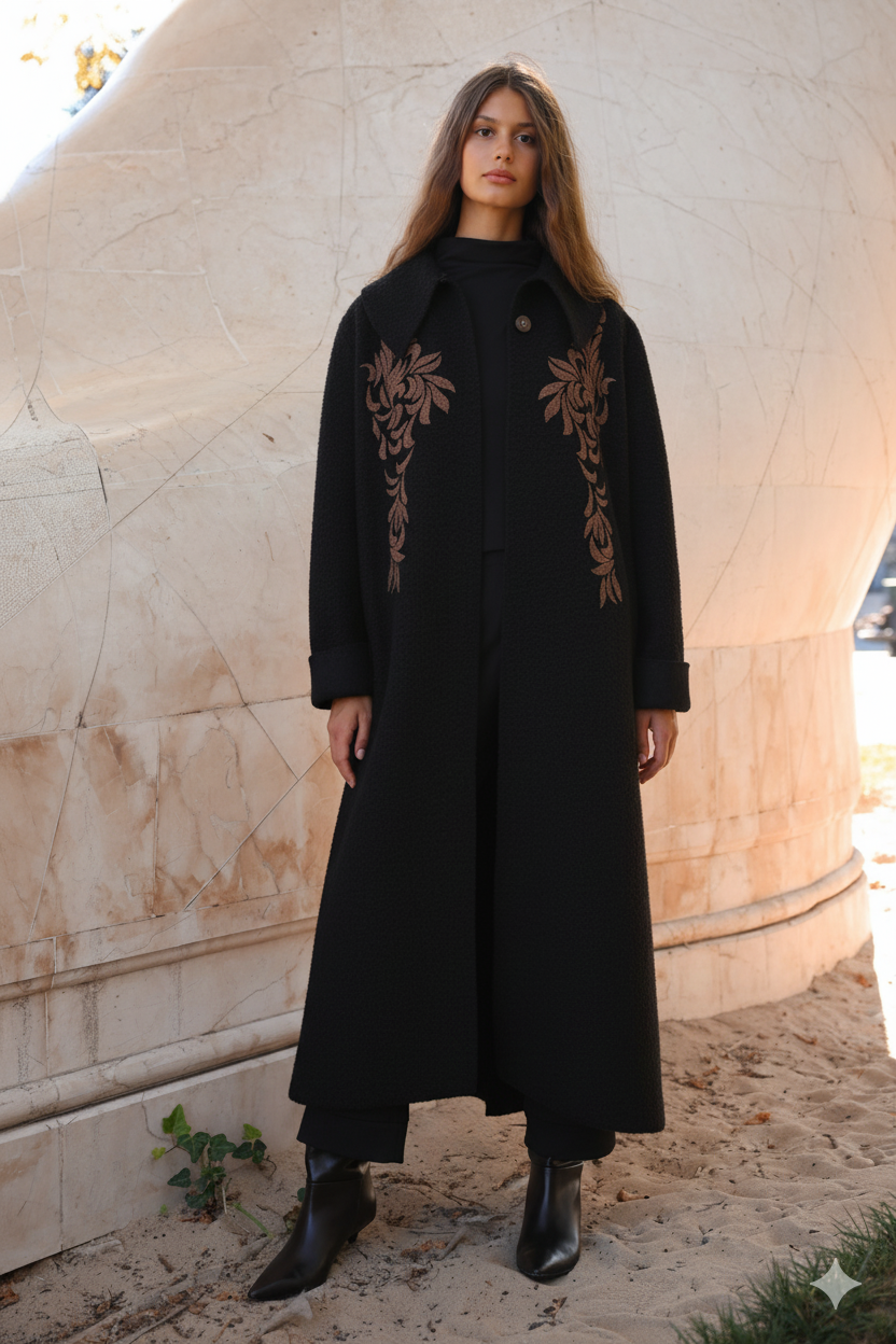 KEÇE BEDENİ FLOQLU KEMERLİ UZUN KABAN