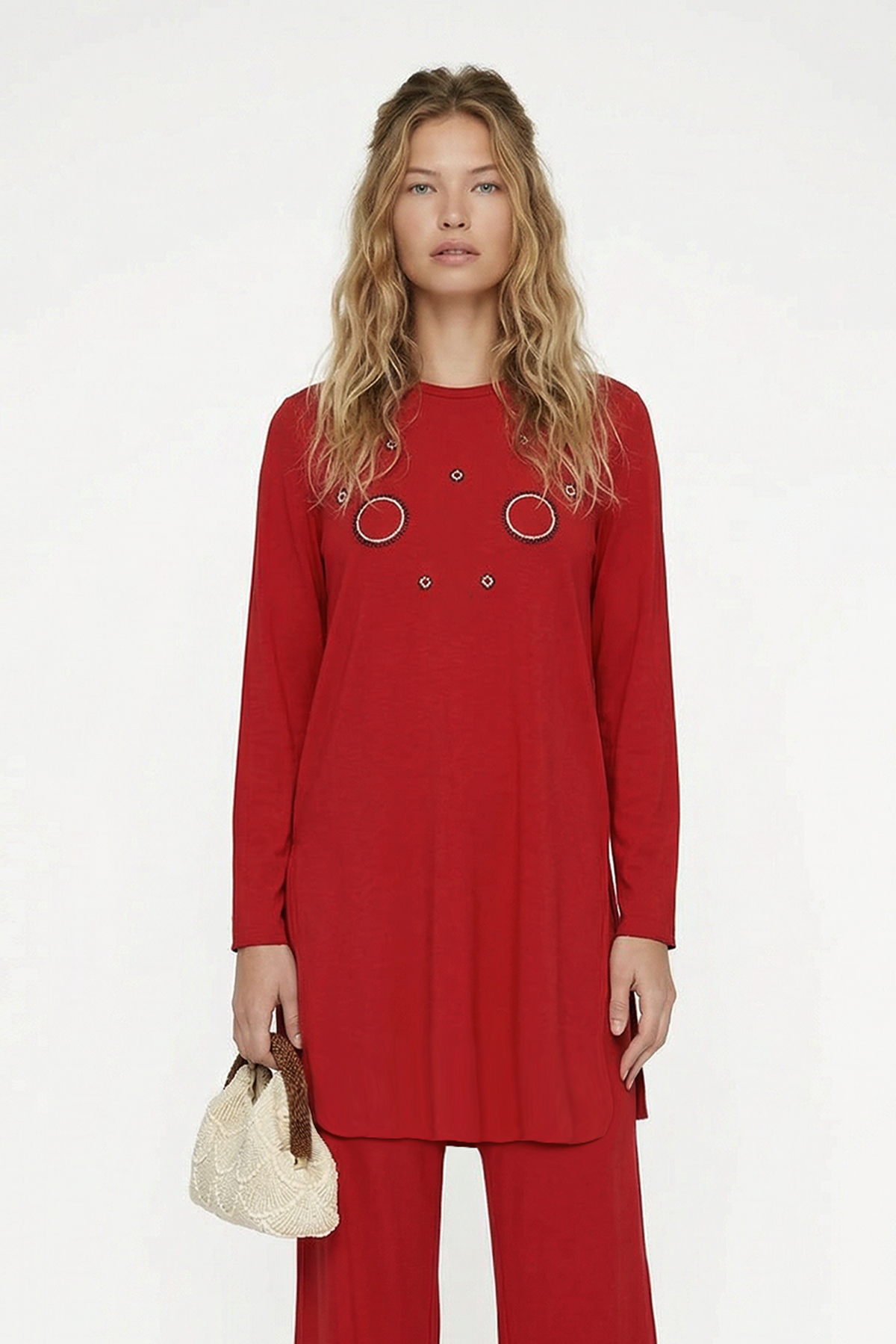 VISCON MODAL PENYE ÖN BEDENİ BONCUK NAKIŞLI BLUZ