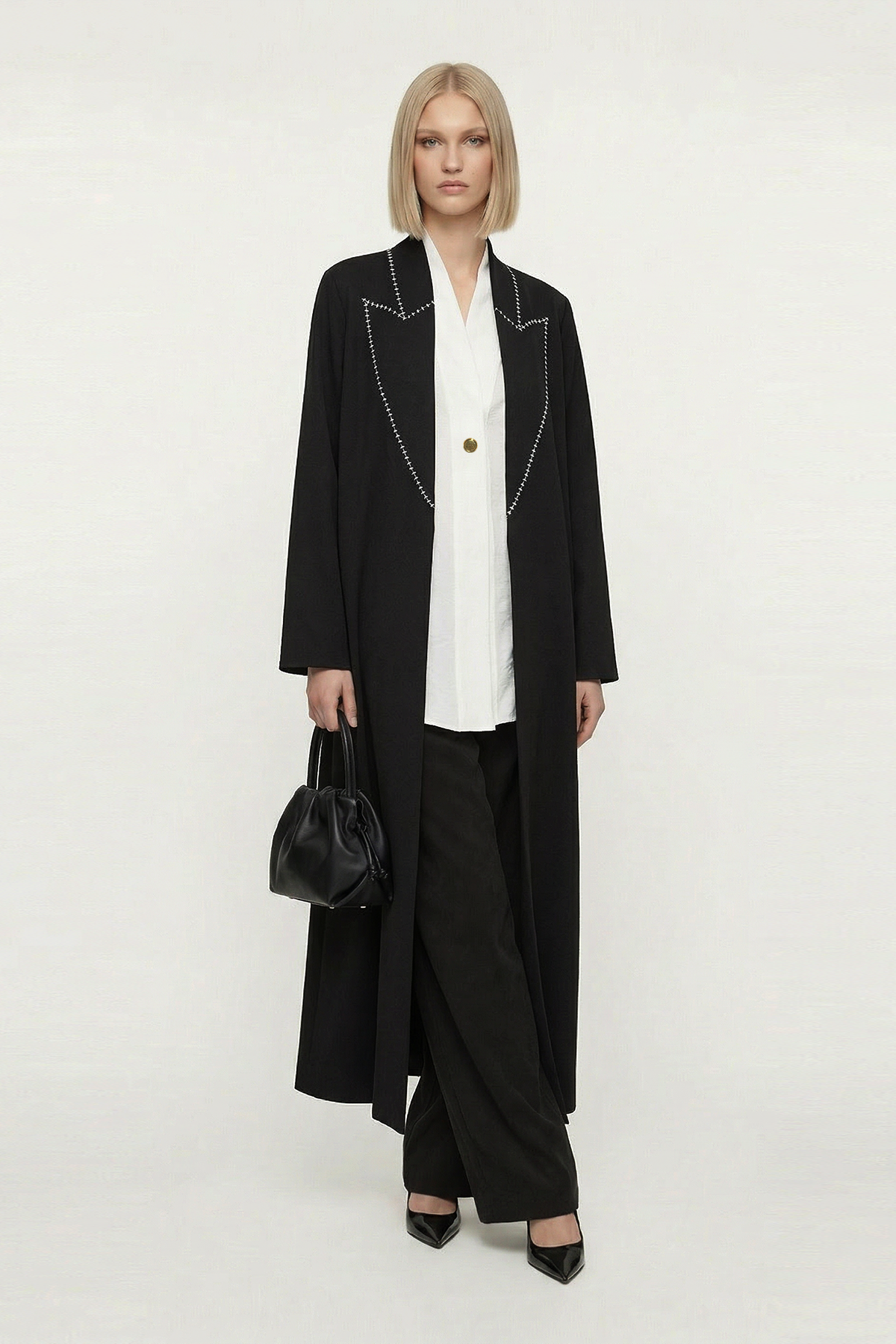 SCUBA YAKASI KONTRAST KROŞETALI UZUN KAP