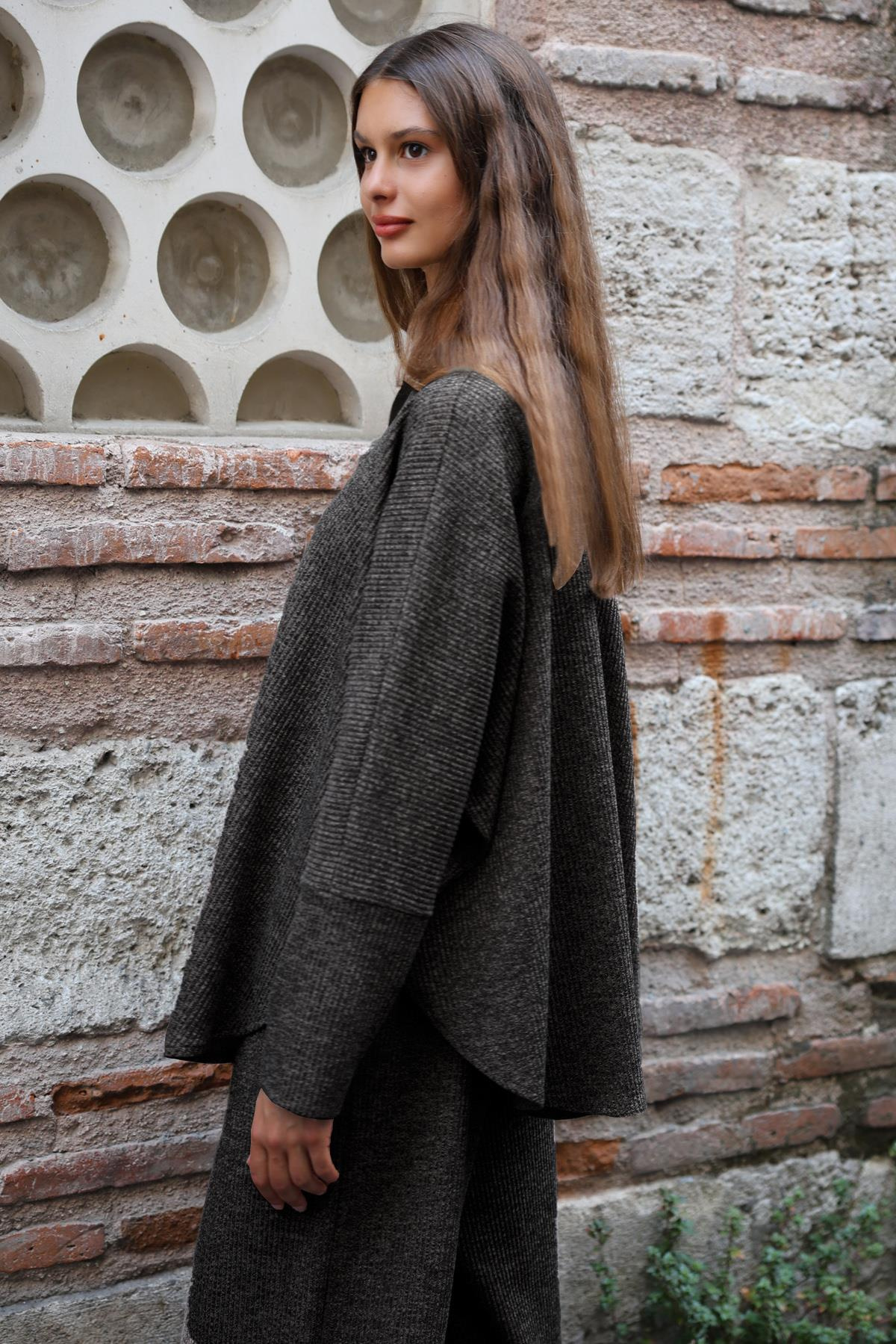 FİTİLLİ MELANJ TRİKO YARASA KOL BLUZ 	 	 	 	 	 	 	 	