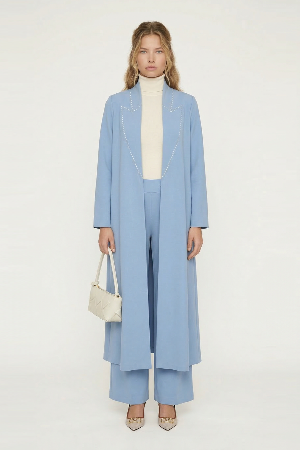 SCUBA YAKASI KONTRAST KROŞETALI UZUN KAP