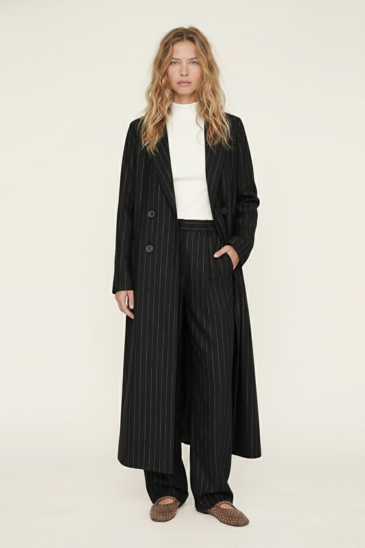 VISCON LINEN KESİK ÇİZGİLİ UZUN BLAZER CEKET