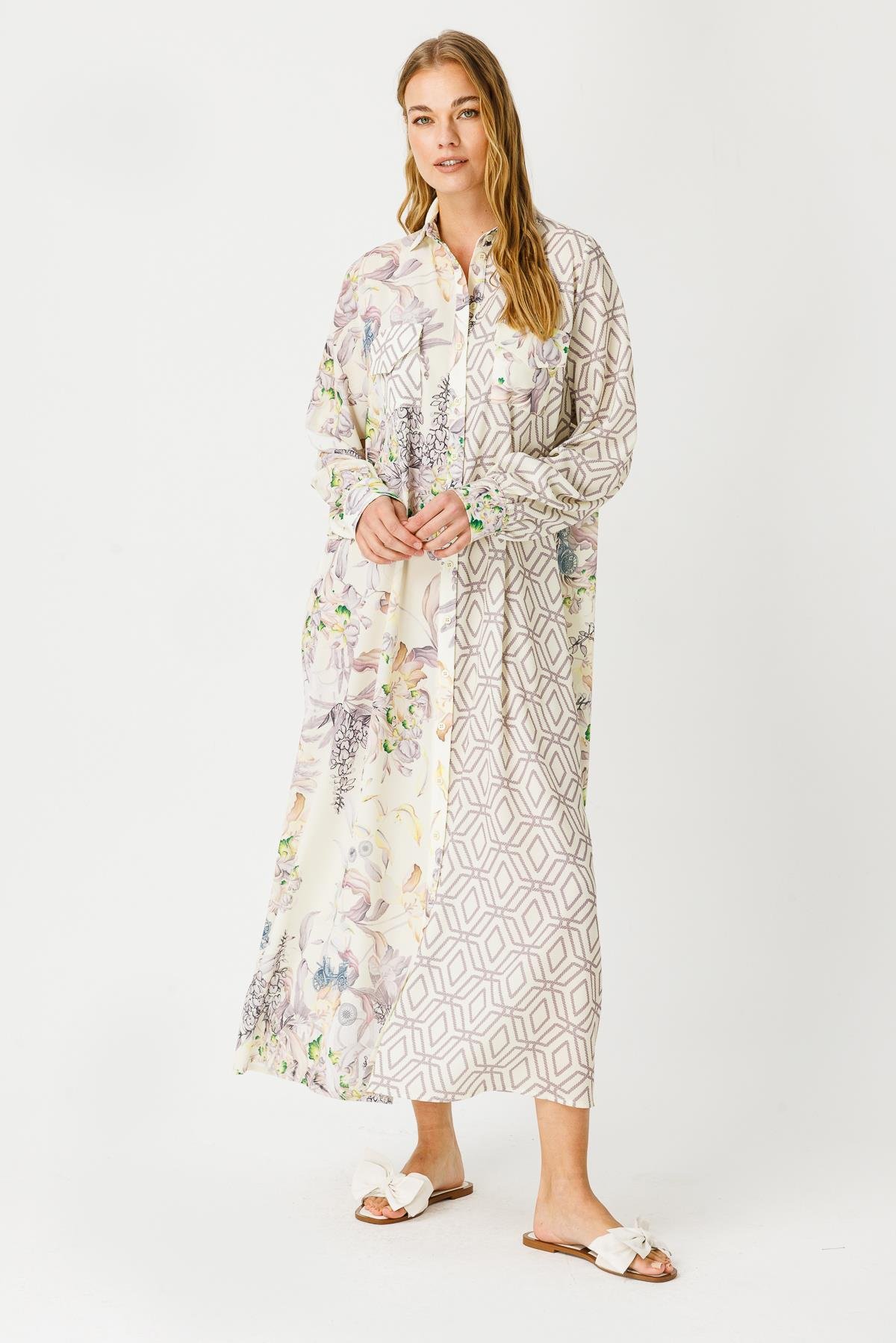 BUBBLE MARAKESH SUMMER ÇİÇEK VE GEOMETRİ CEPLİ ELBİSE