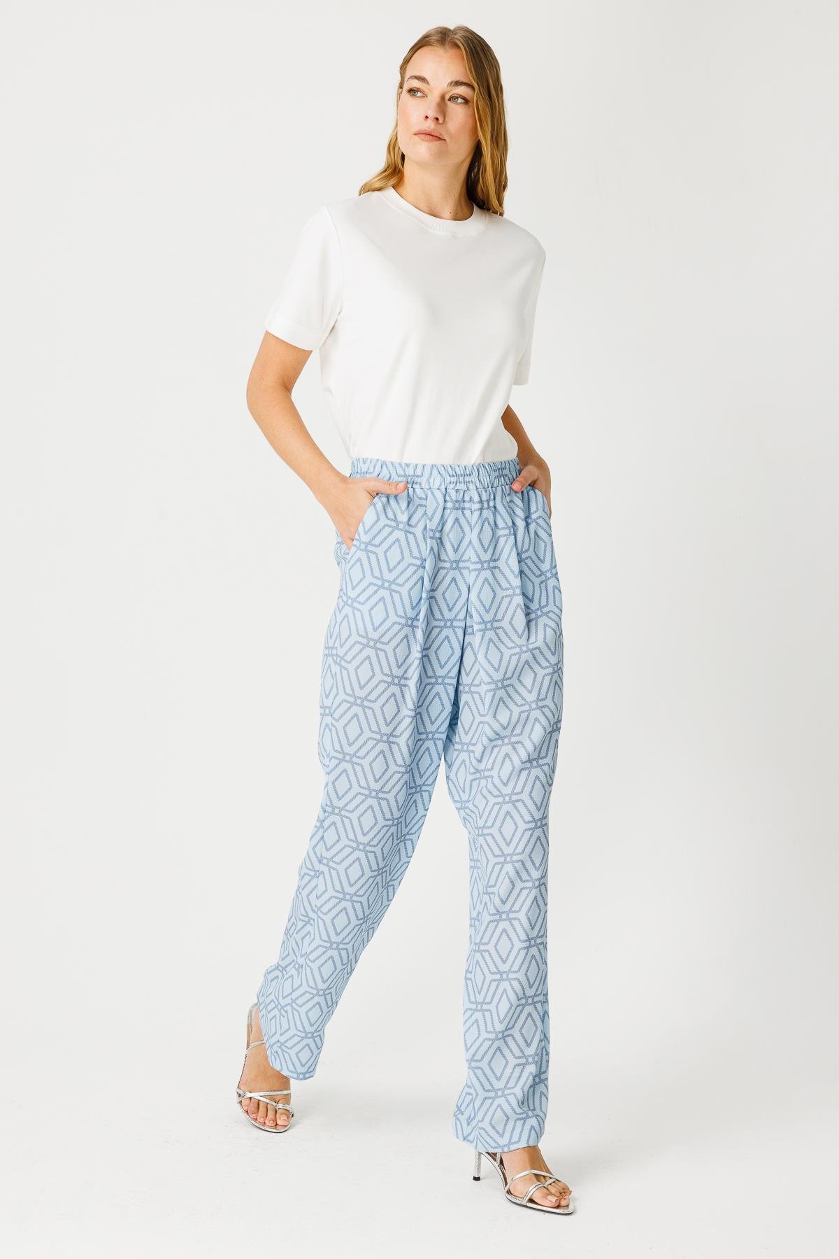 BUBBLE MARAKESH SUMMER GEOMETRİ DESENLİ BELİ LASTİKLİ PANTOLON