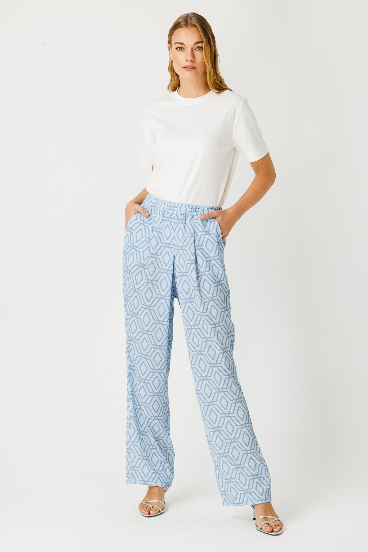 BUBBLE MARAKESH SUMMER GEOMETRİ DESENLİ BELİ LASTİKLİ PANTOLON