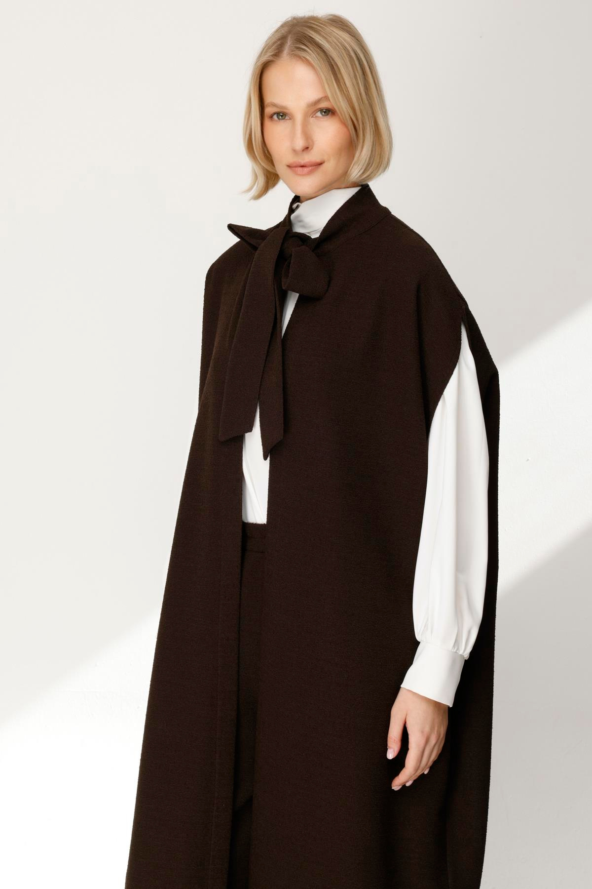 BUKLET YAKADAN BAĞLAMALI UZUN YELEK