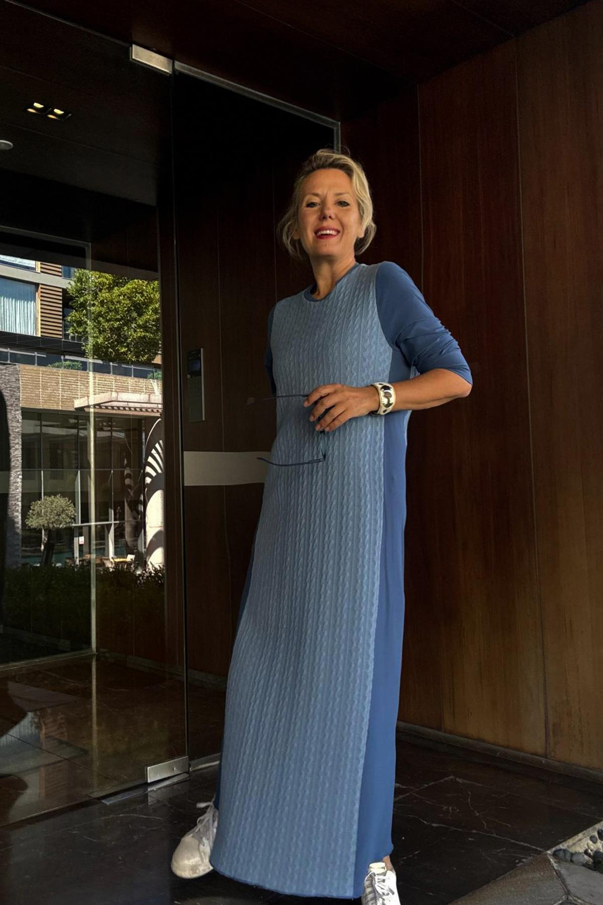 TRİKO JAKARLI COTTON KREP ELBİSE