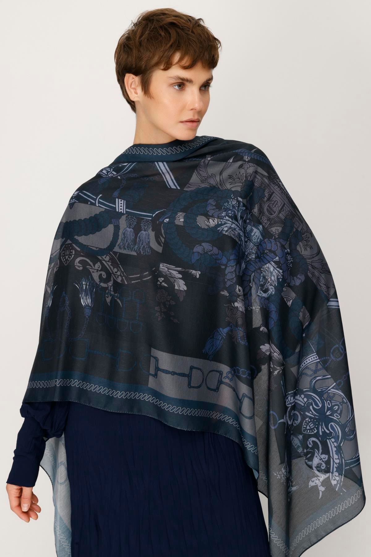 COTTON BLOK ZİNCİR DESELİ ŞAL