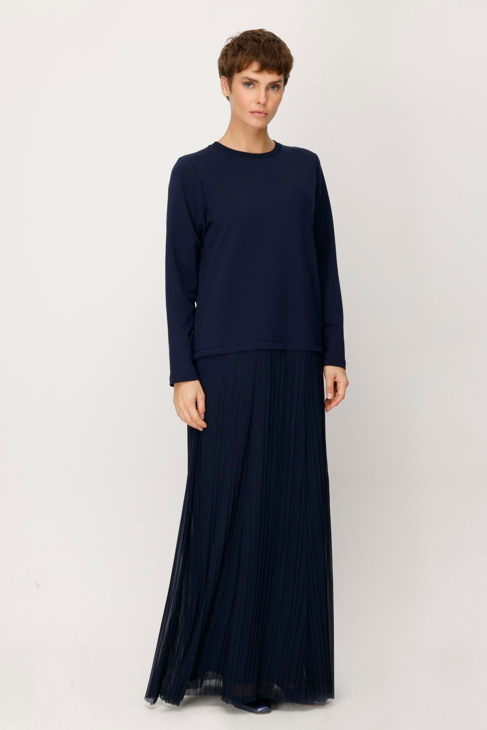 COTTON BLUZLU PİLİSELİ ETEKLİ ELBİSE