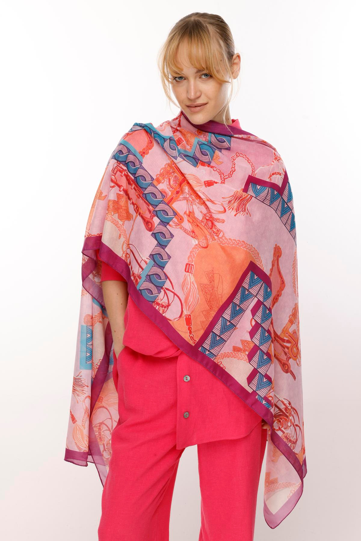 COTTON BÜYÜK NOİ DAMA DESENLİ ŞAL