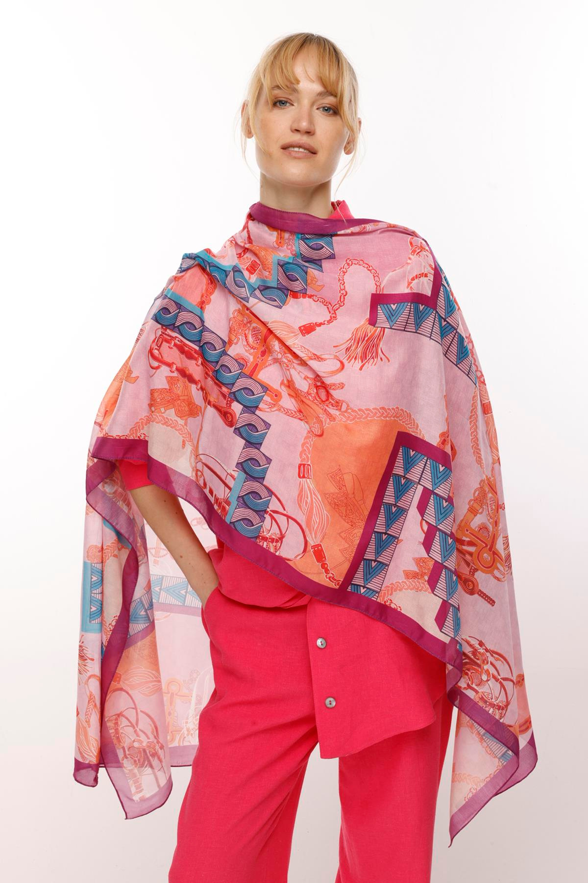 COTTON BÜYÜK NOİ DAMA DESENLİ ŞAL