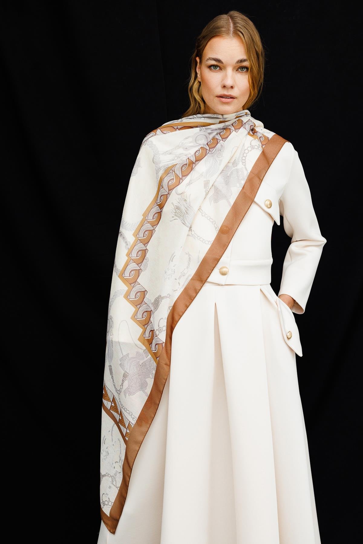 COTTON BÜYÜK NOİ DAMA DESENLİ ŞAL