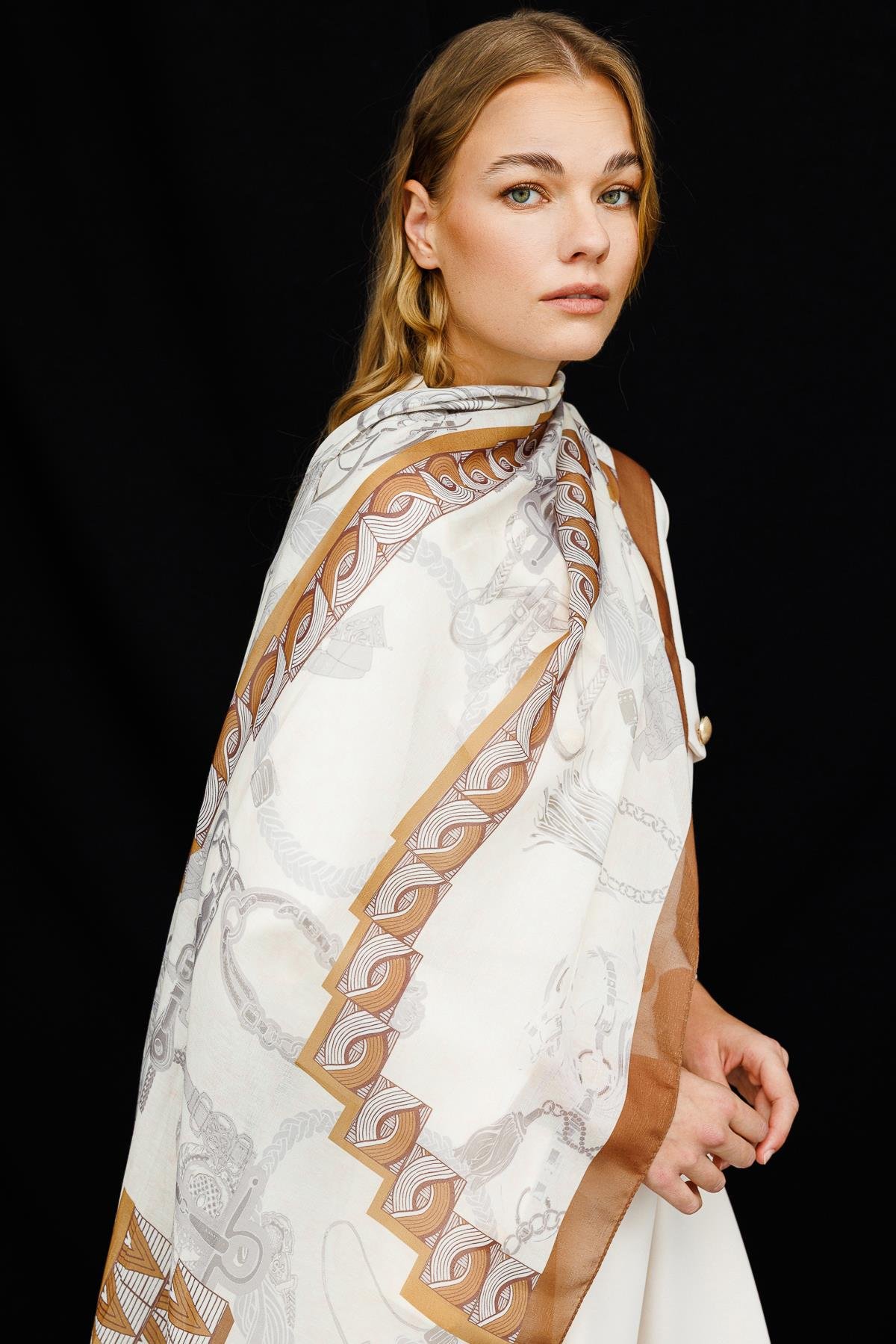 COTTON BÜYÜK NOİ DAMA DESENLİ ŞAL