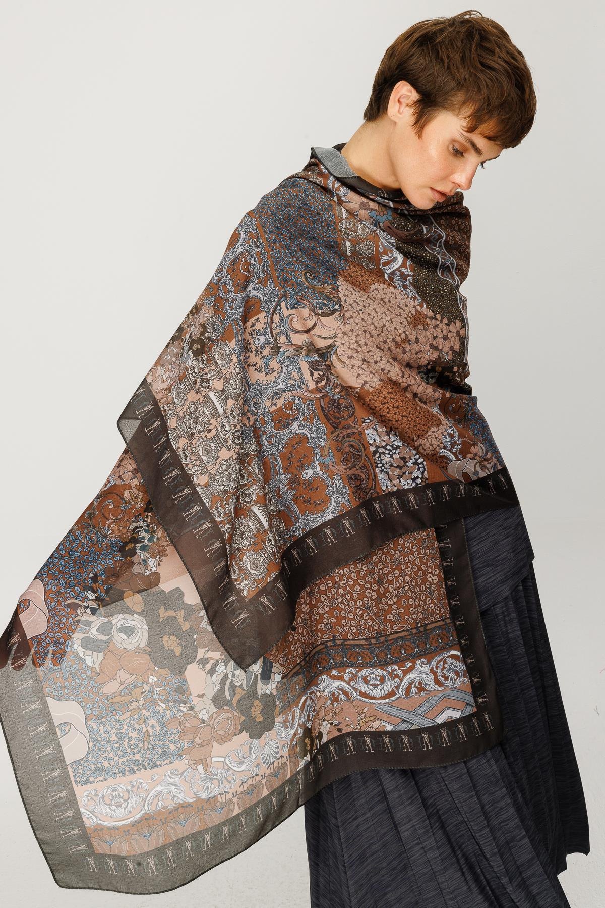 COTTON ÇITIR GOTİK ÇİÇEK DESENLİ ŞAL