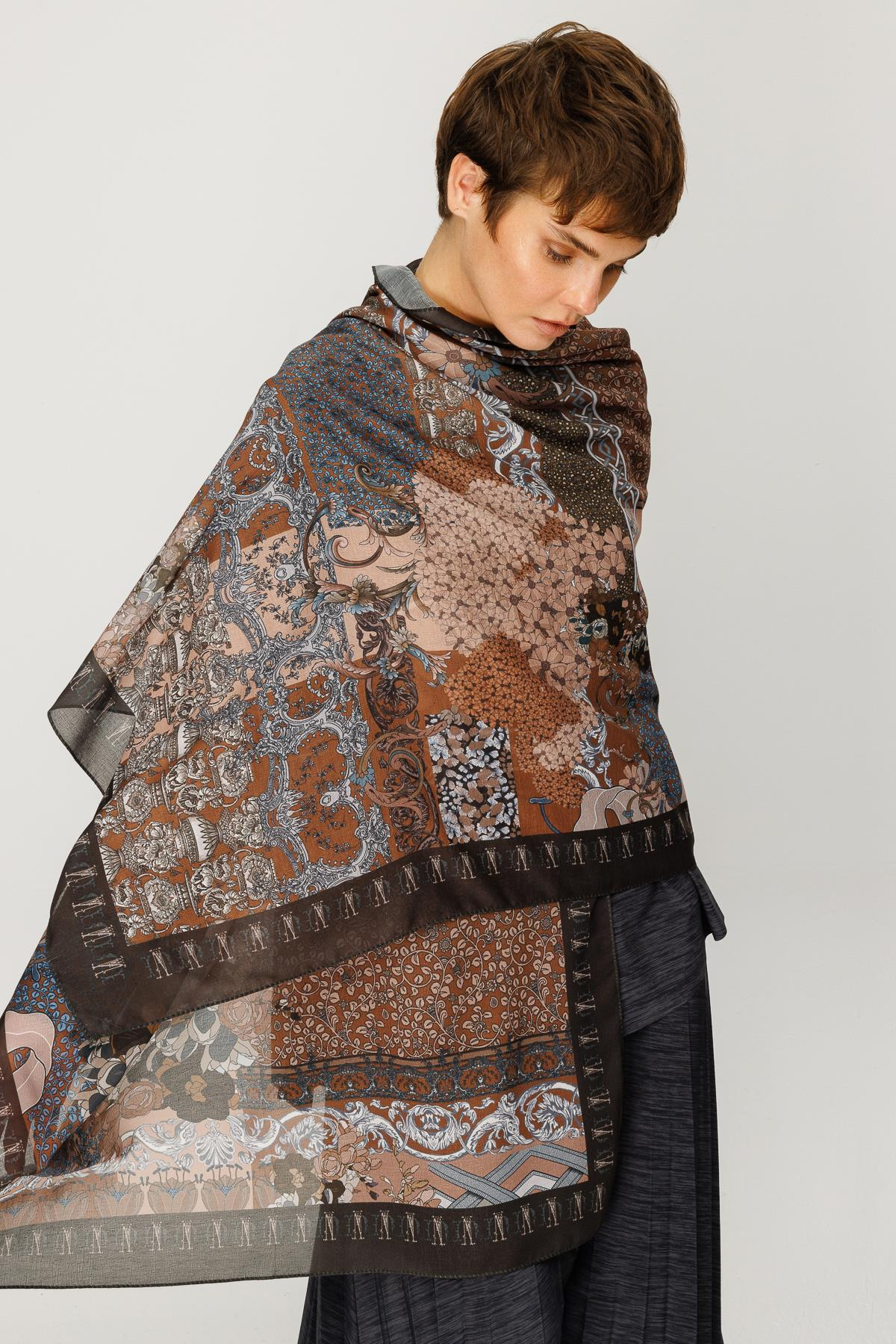 COTTON ÇITIR GOTİK ÇİÇEK DESENLİ ŞAL