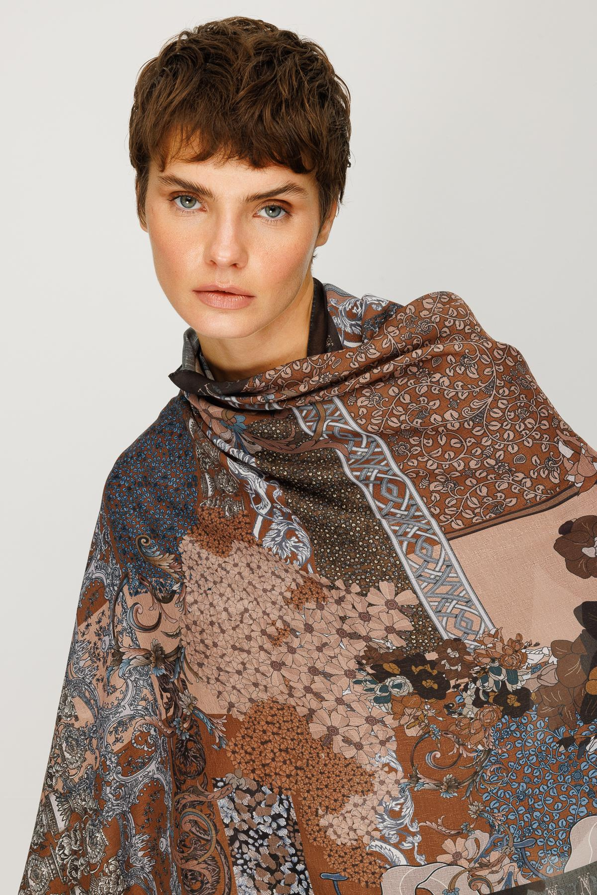 COTTON ÇITIR GOTİK ÇİÇEK DESENLİ ŞAL