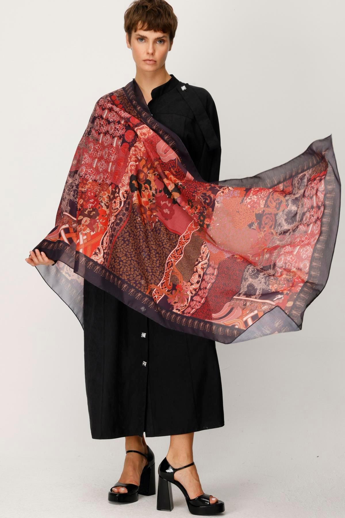 COTTON ÇITIR GOTİK ÇİÇEK DESENLİ ŞAL