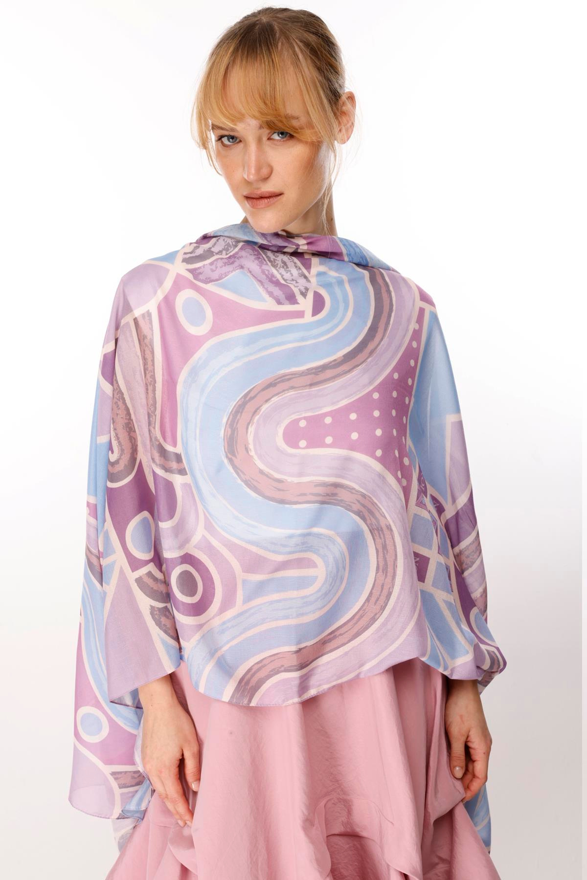 COTTON ESKİTME GEOMETRİK LABİRENT DESENLİ ŞAL