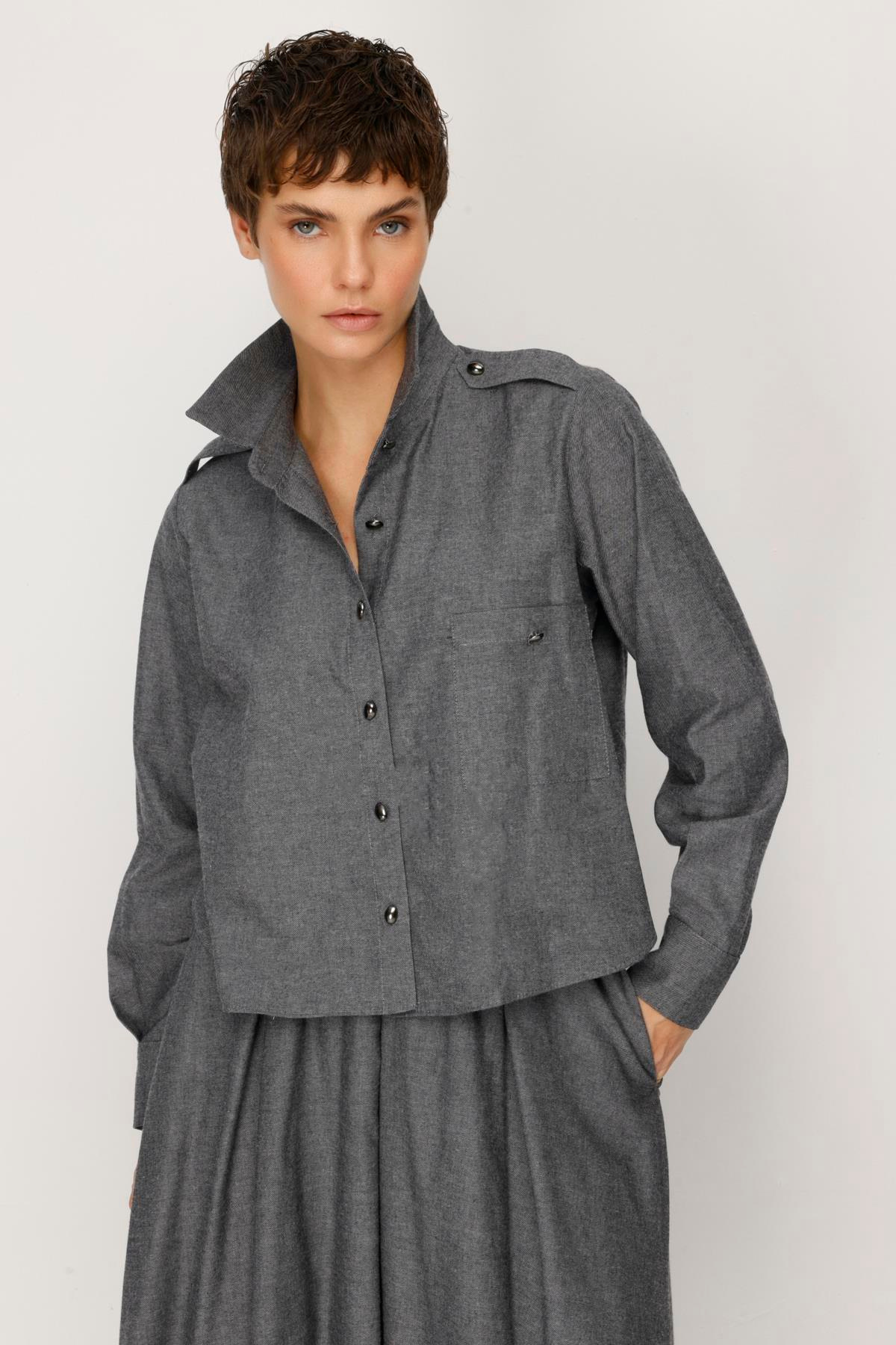COTTON MELANJ APOLETLİ CEPLİ GÖMLEK