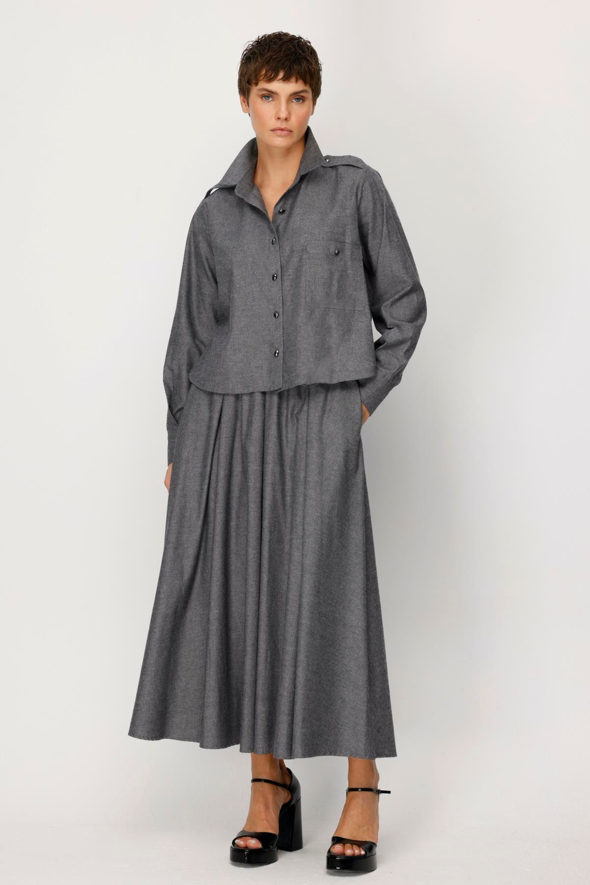 COTTON MELANJ ÖNDEN PİLELİ ARKASI LASTiKLİ ETEK