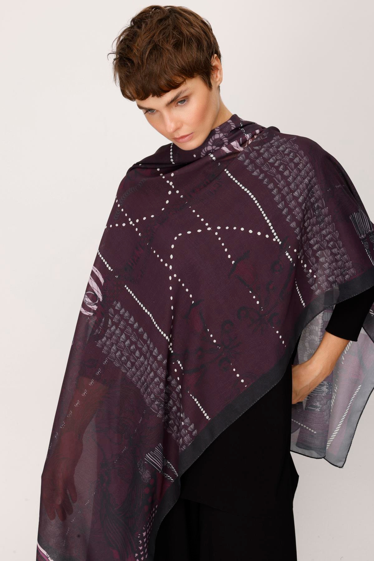 COTTON NOKTA ZİNCİR DESENLİ ŞAL