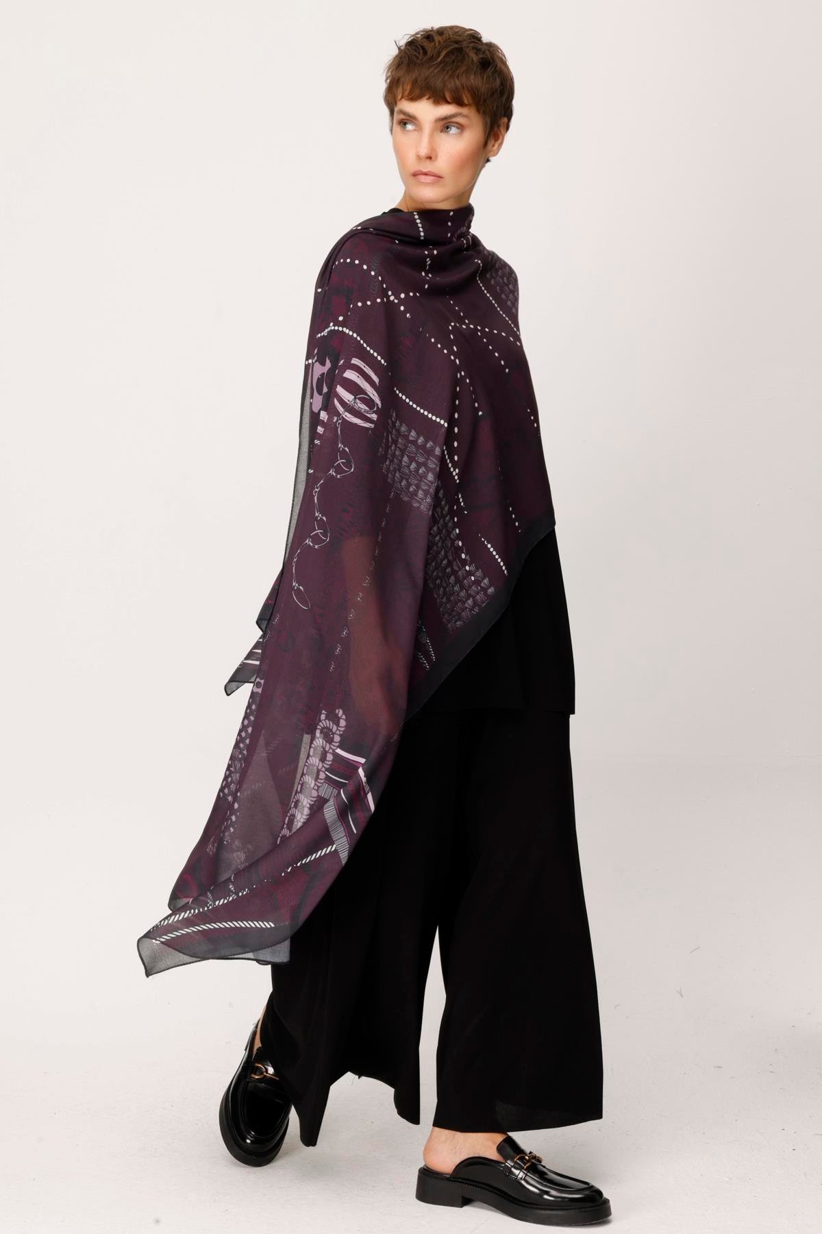 COTTON NOKTA ZİNCİR DESENLİ ŞAL