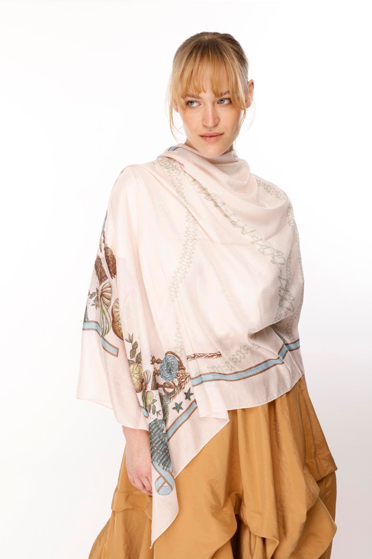 COTTON PANO BRAÇOL DESENLİ ŞAL