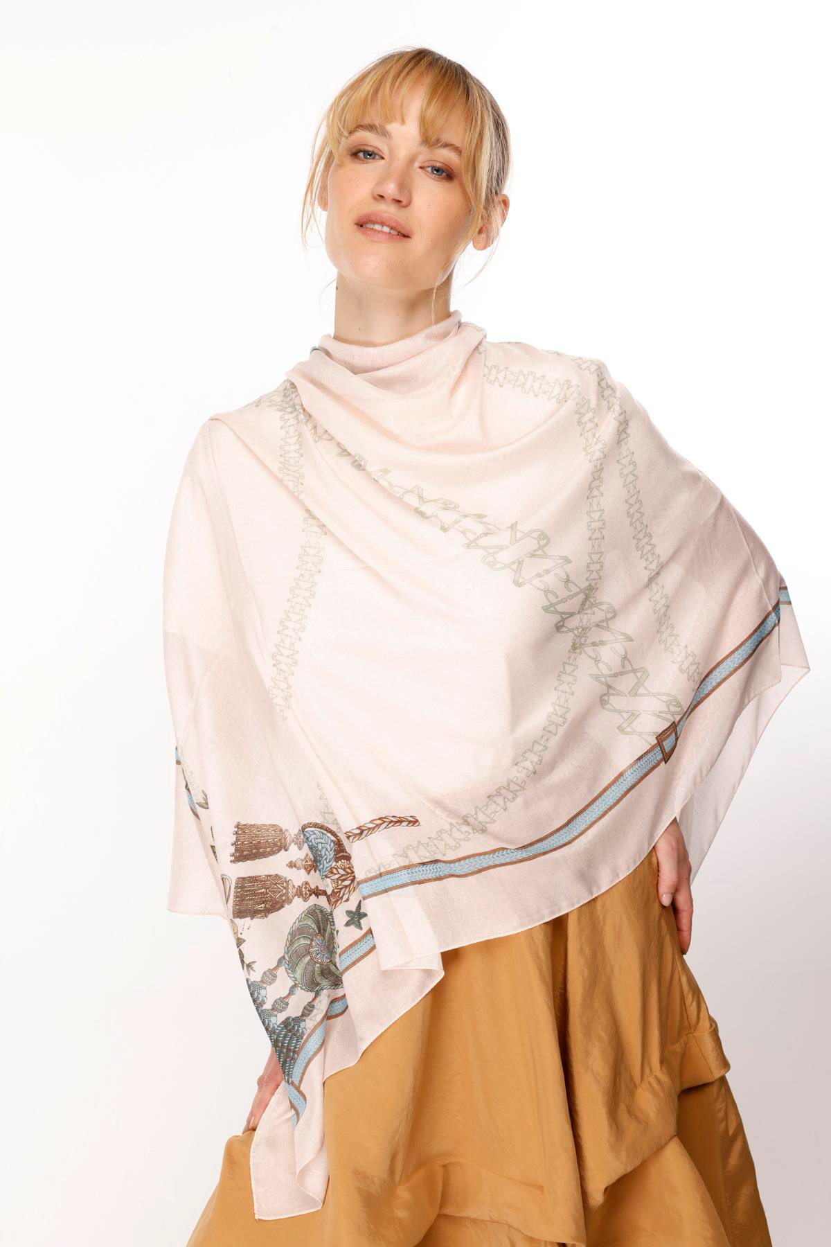 COTTON PANO BRAÇOL DESENLİ ŞAL