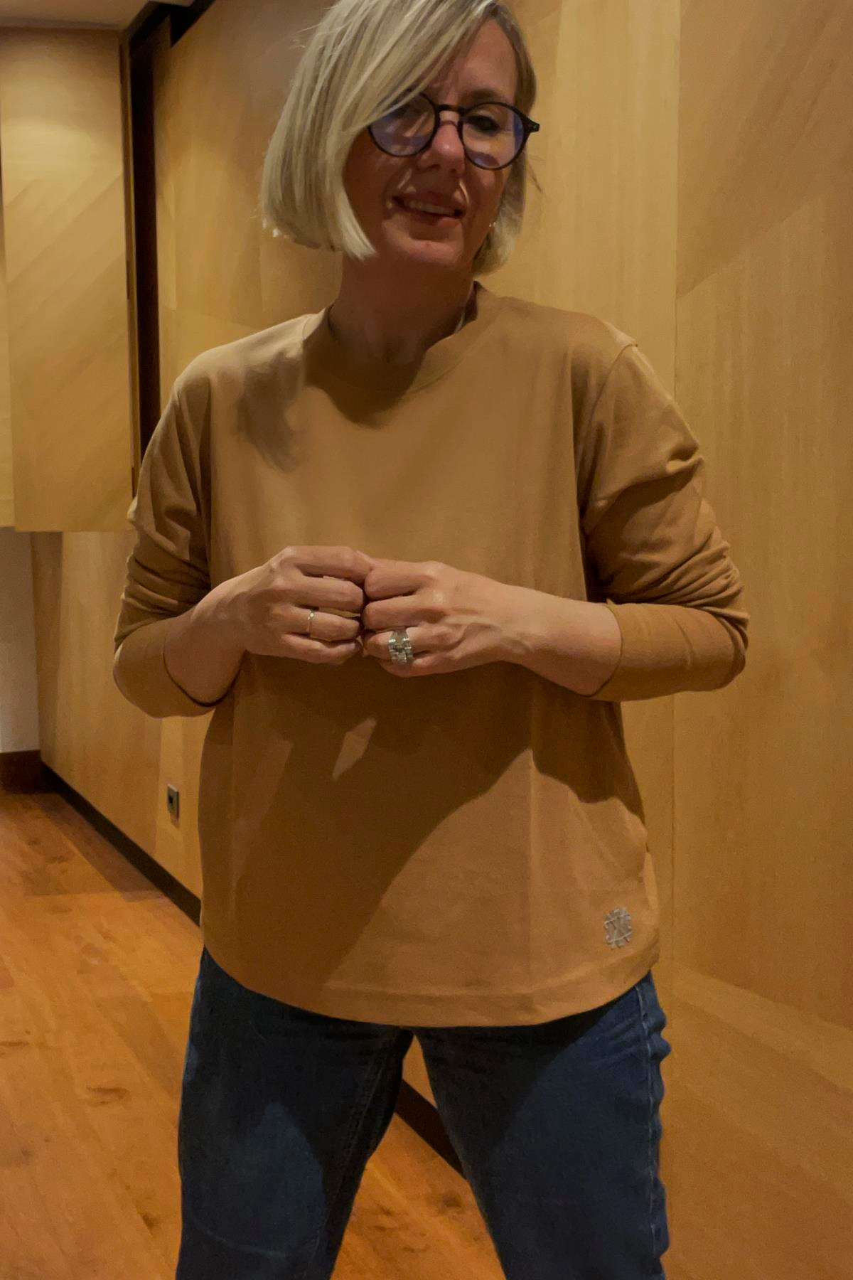 COTTON PENYE BİSİKLET YAKA UZUN KOLLU KISA BLUZ