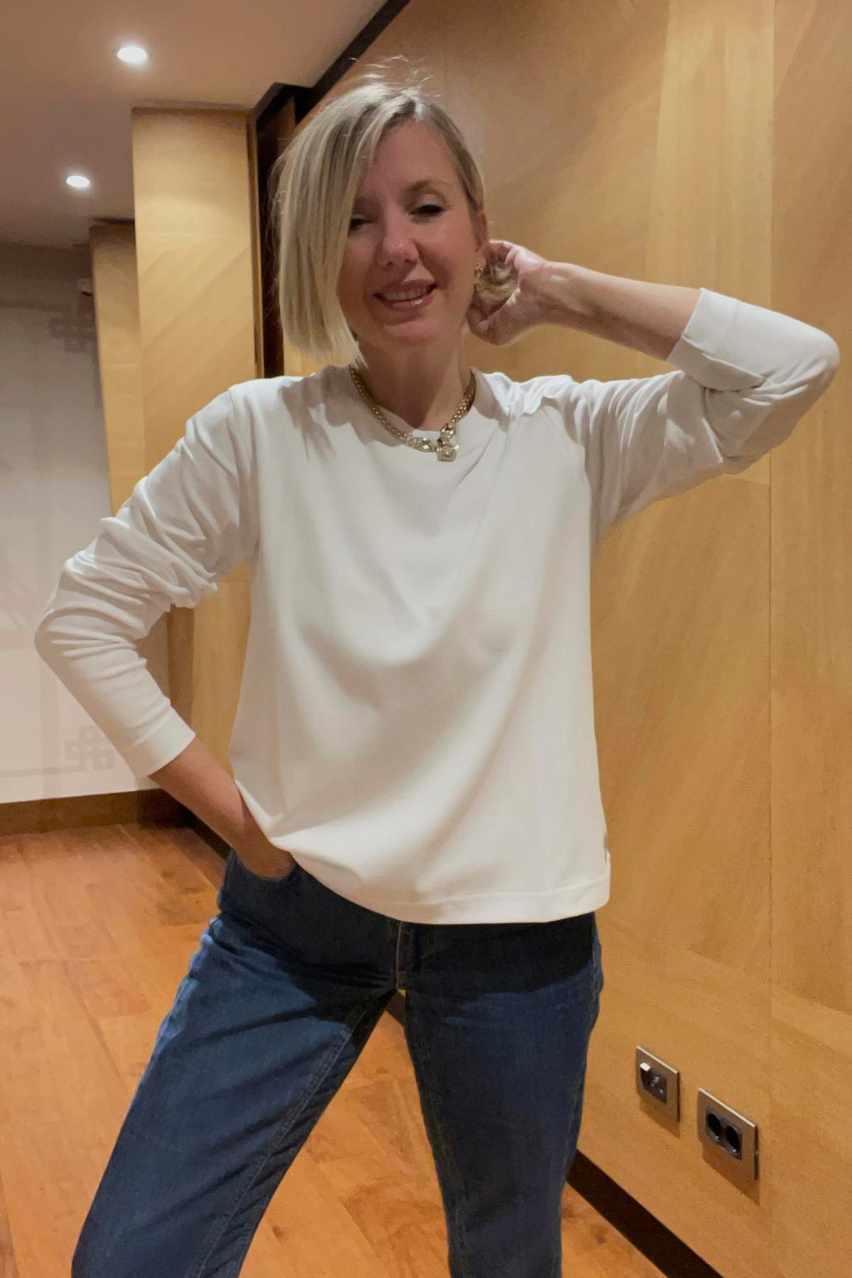 COTTON PENYE BİSİKLET YAKA UZUN KOLLU KISA BLUZ