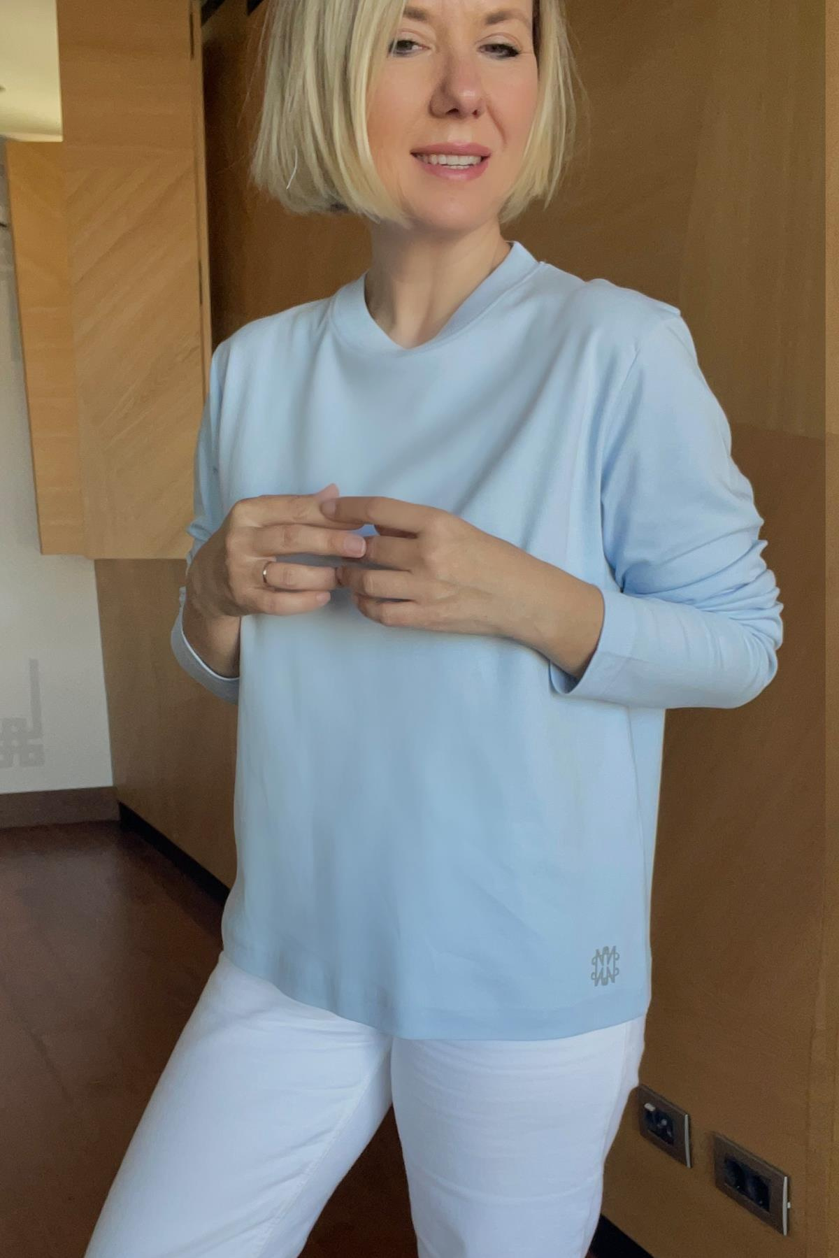 COTTON PENYE BİSİKLET YAKA UZUN KOLLU KISA BLUZ