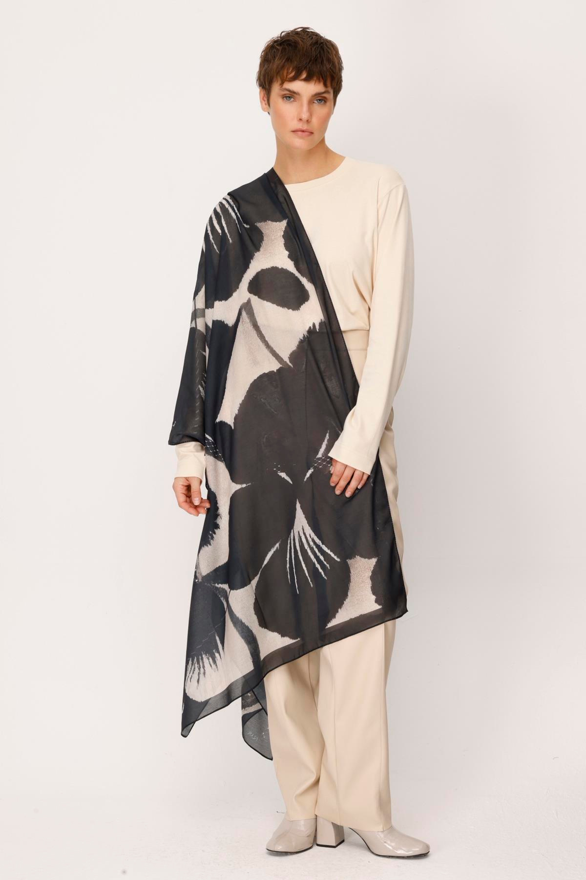 COTTON TEXTURE SULU BOYA BÜYÜK ÇİÇEK DESENLİ ŞAL