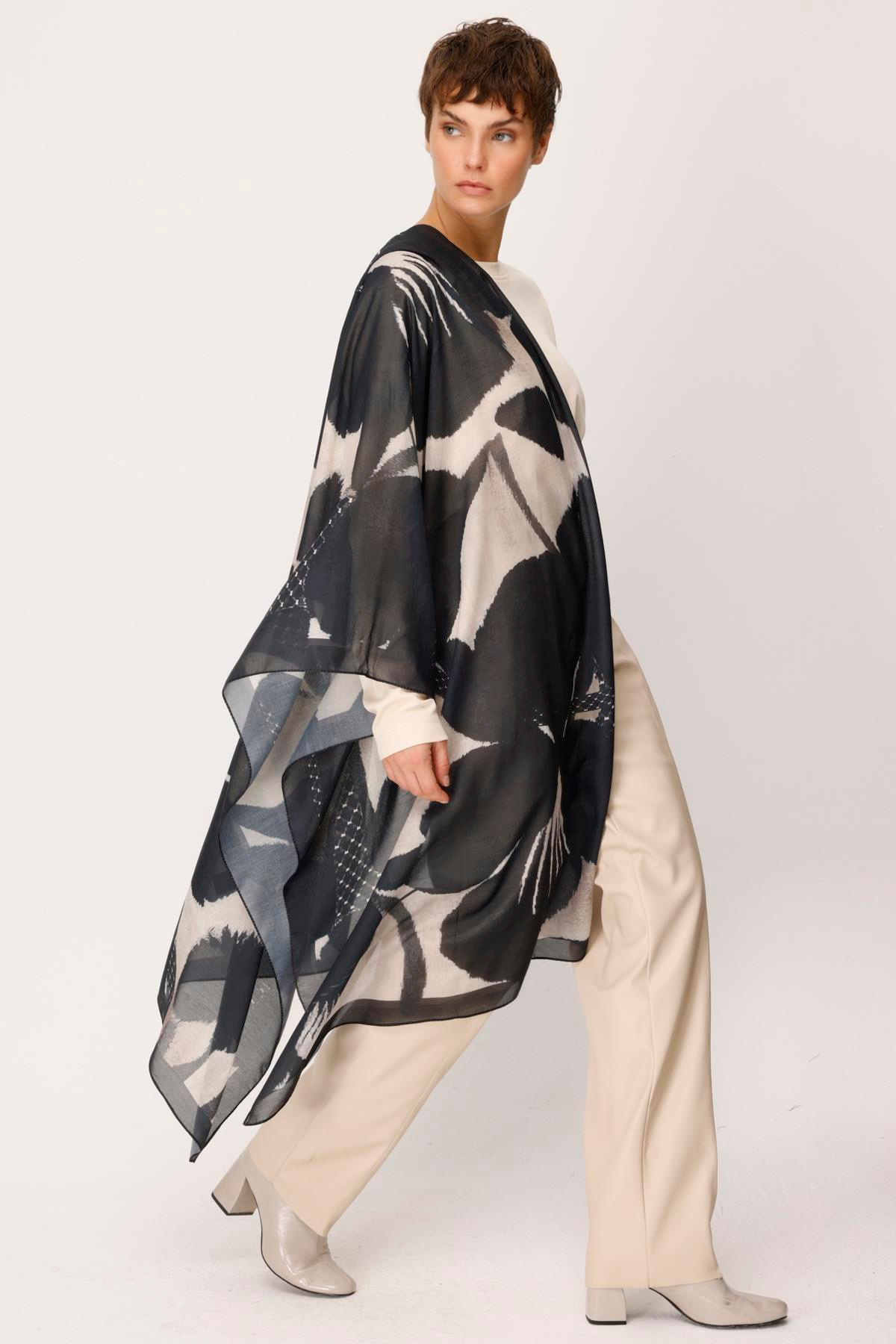COTTON TEXTURE SULU BOYA BÜYÜK ÇİÇEK DESENLİ ŞAL