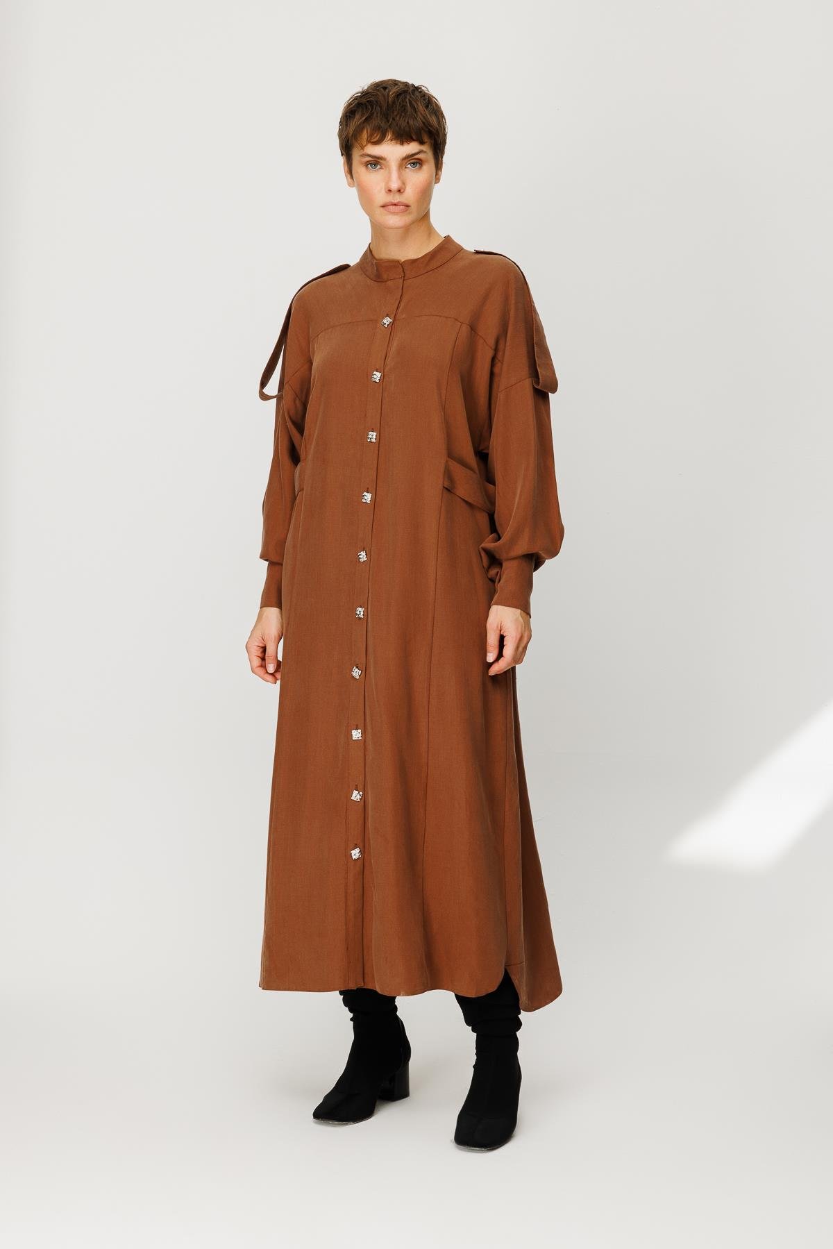 CUPRO APOLETLİ GÖMLEK ELBİSE