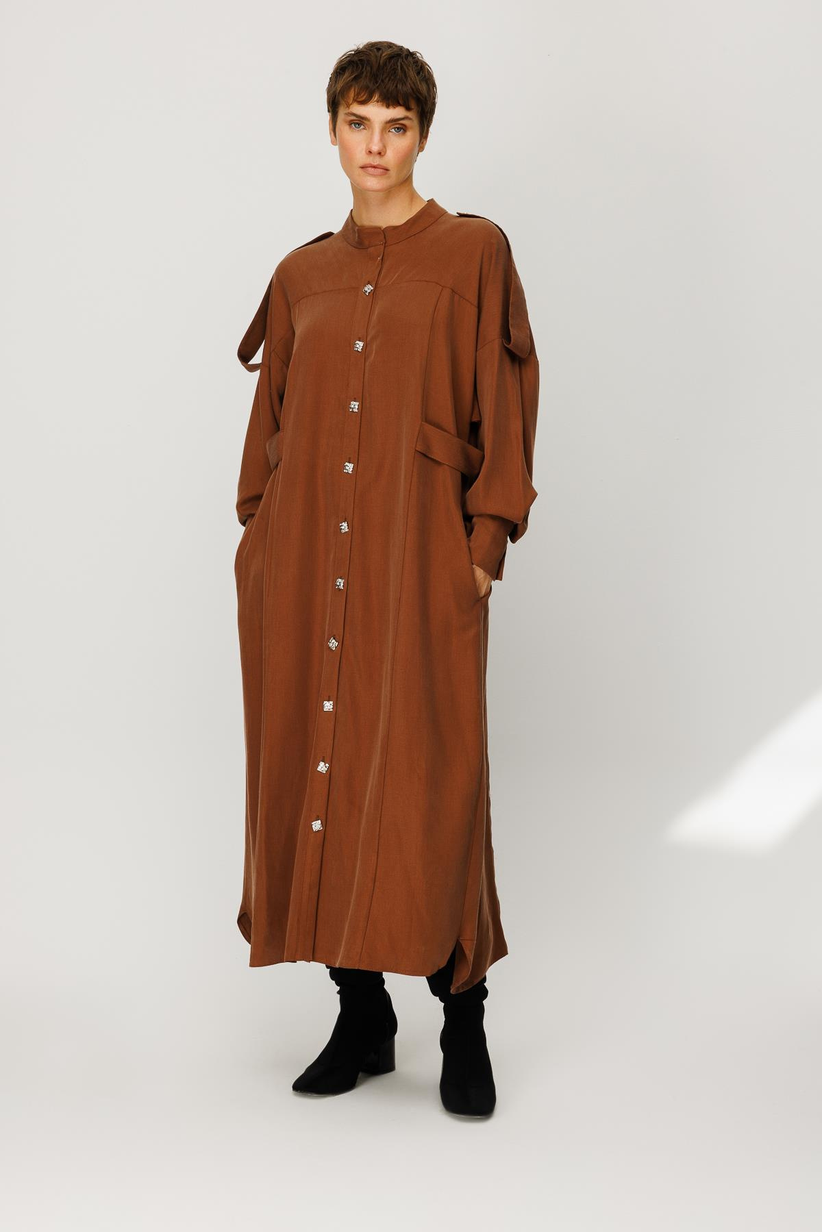 CUPRO APOLETLİ GÖMLEK ELBİSE