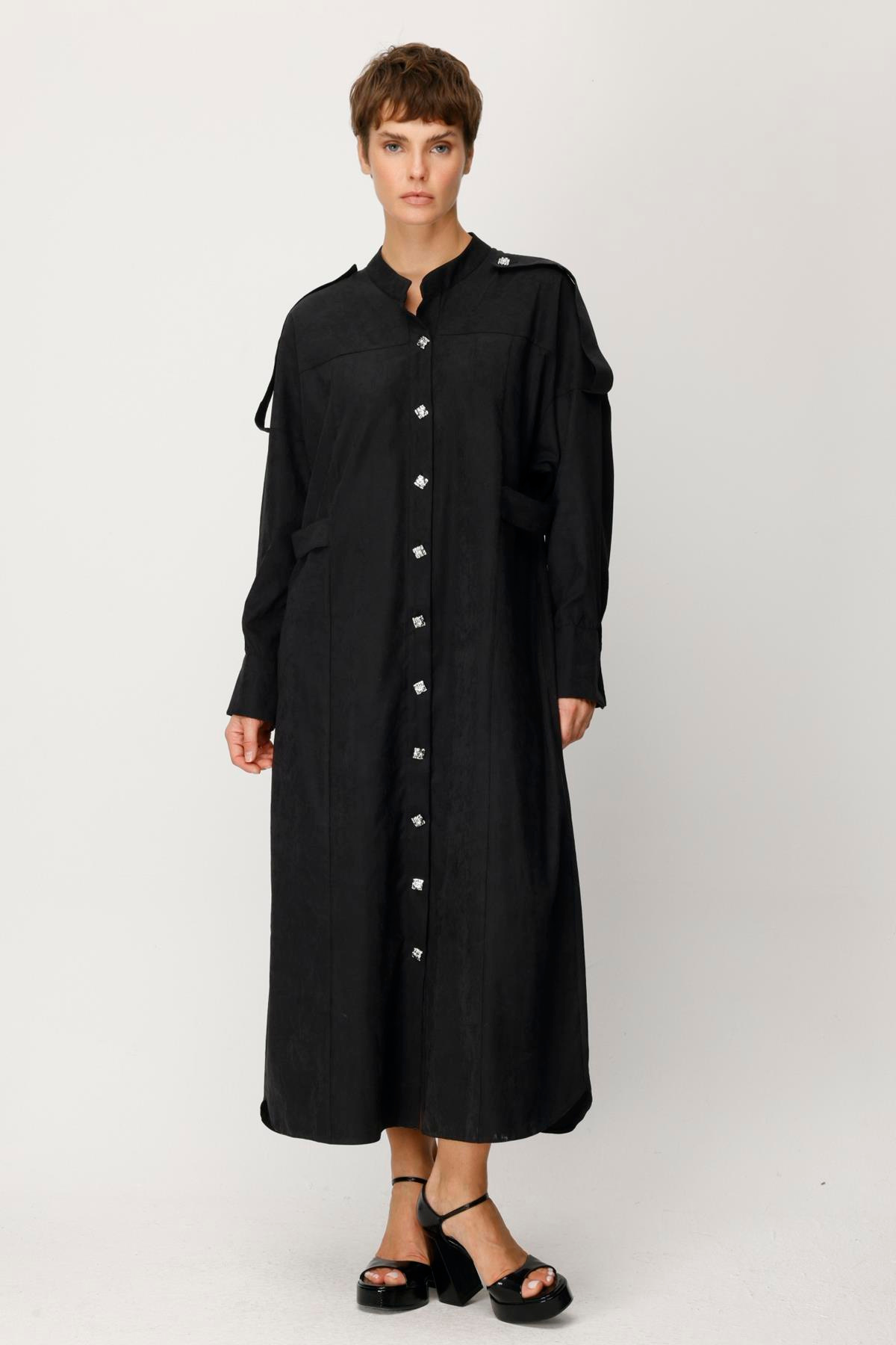 CUPRO APOLETLİ GÖMLEK ELBİSE