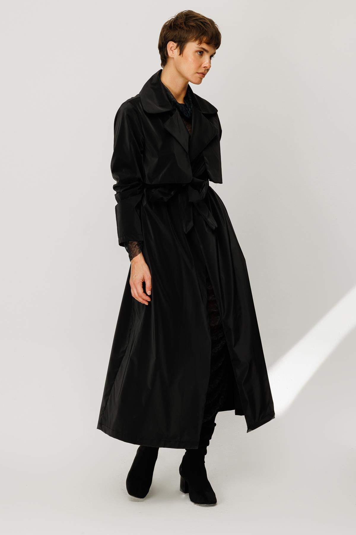 DERİ GÖRÜNÜMLÜ YELEKLİ TRENCHCOAT