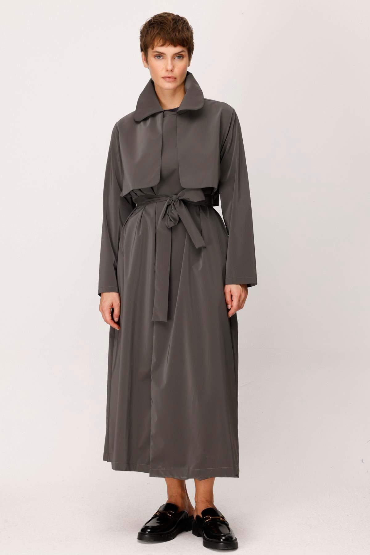 DERİ GÖRÜNÜMLÜ YELEKLİ TRENCHCOAT